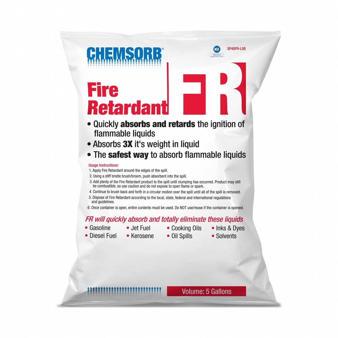 Granular Sorbent: 2 1/2 gal Volume Absorbed per Pkg., 8 lb Wt, Bag