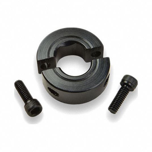 D-Bore Shaft Collar: 2-Piece, Inch, D, Clamp On, 3/8 in Bore Dia, Carbon Steel