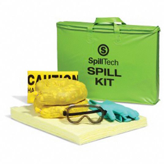 SPILLTECH, 5 gal Volume Absorbed Per Kit, Green, HazMat Tote Spill Kit
