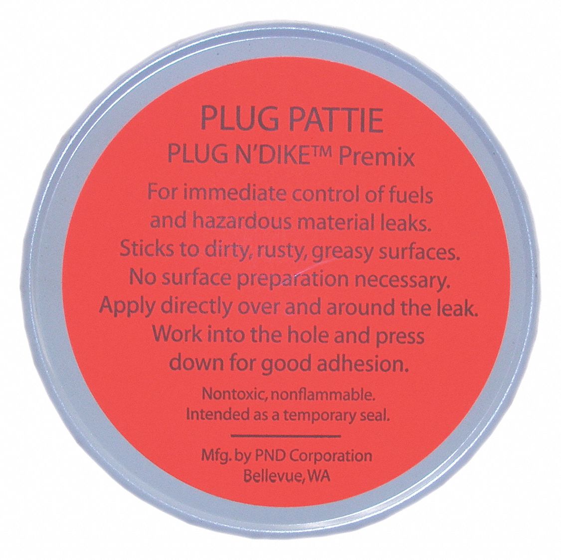 PLUG N' DIKE PREMIX PLUG PATTIE, FOR HAZARDOUS LEAKS, NON-TOXIC, NON-FLAMMABLE