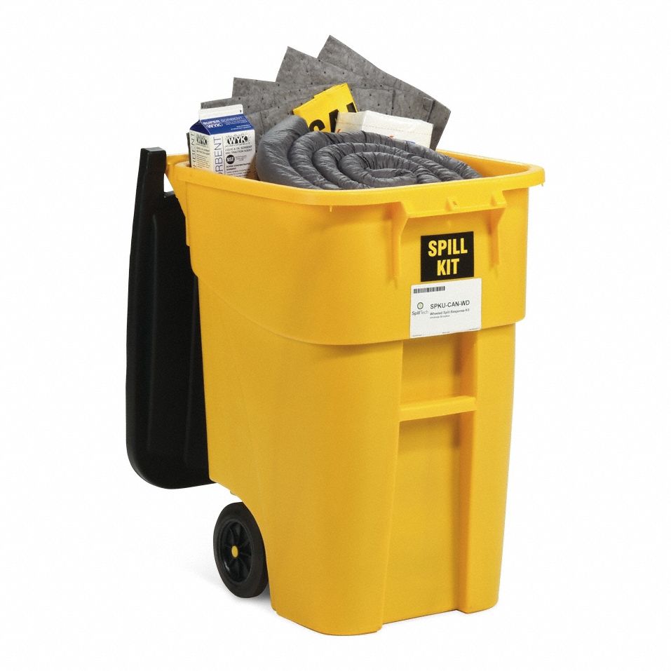 Spill Kit: 46 gal Volume Absorbed Per Kit, 50 gal Drum, Yellow, 50 gal Container Capacity