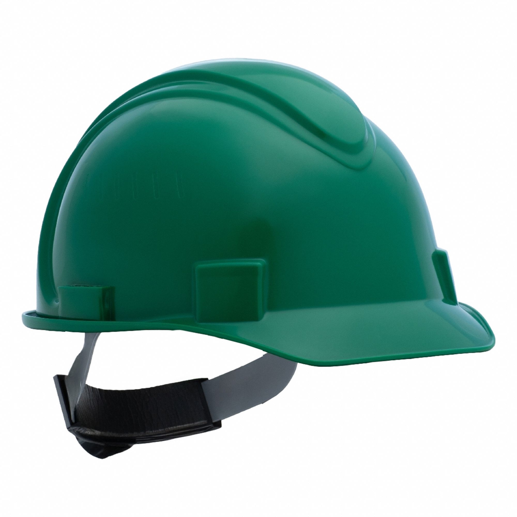 Hard Hat: Green, No Graphics, Ratchet (4-Point), Ratchet, Polyethylene, Solid, Ratchet, Green