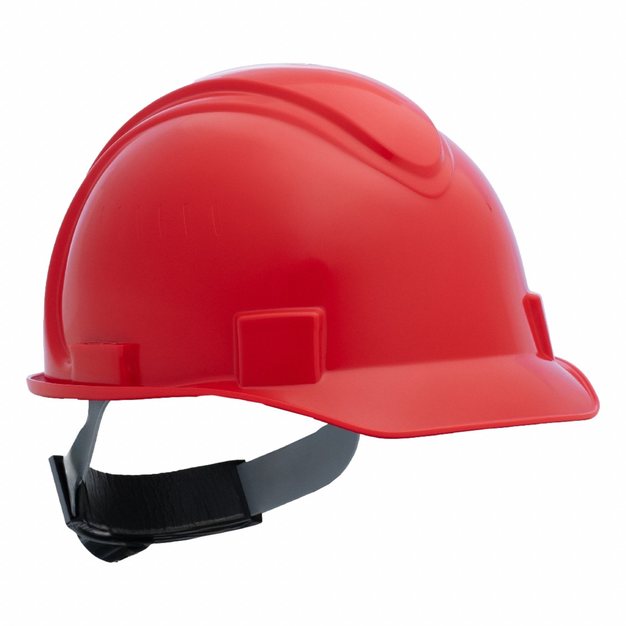 Hard Hat: Red, No Graphics, Ratchet (4-Point), Ratchet, Polyethylene, Solid, Ratchet, Red