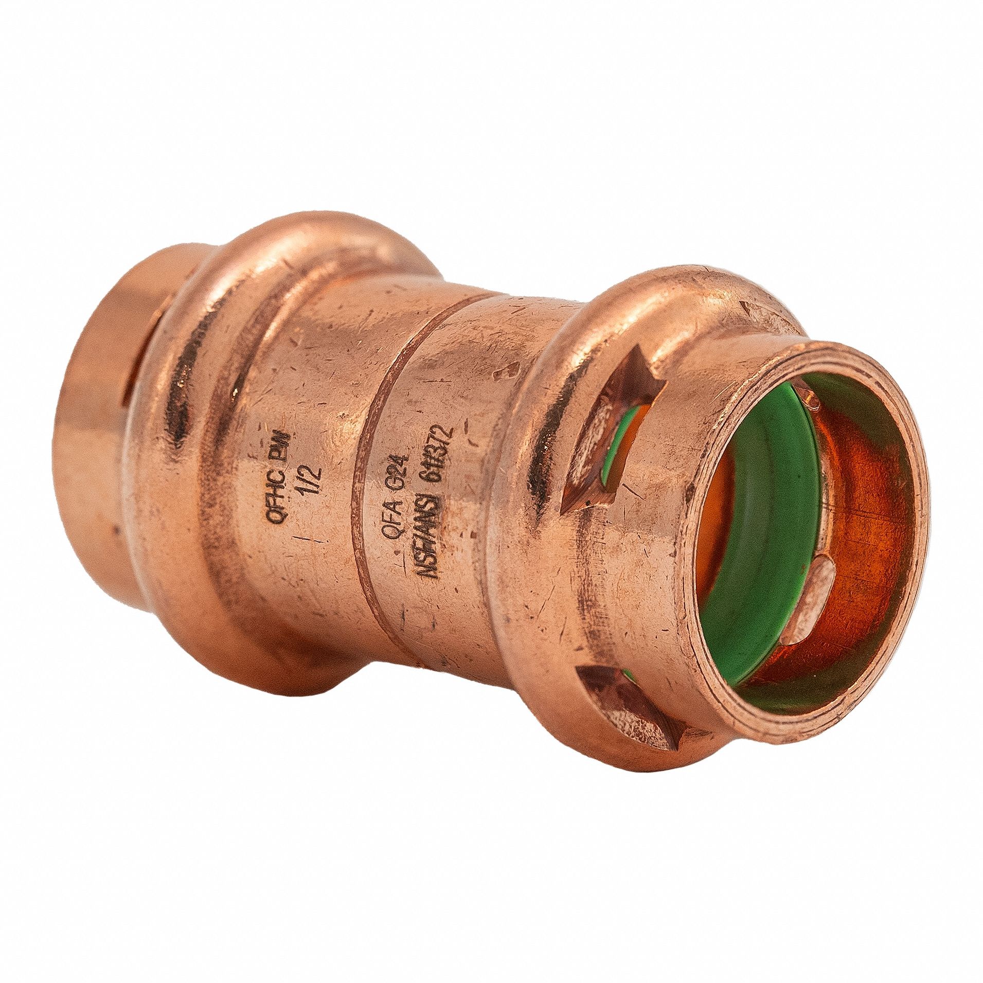 Press Copper Coupling with Stop: 1/2 in CTS x 1/2 in CTS size, Copper