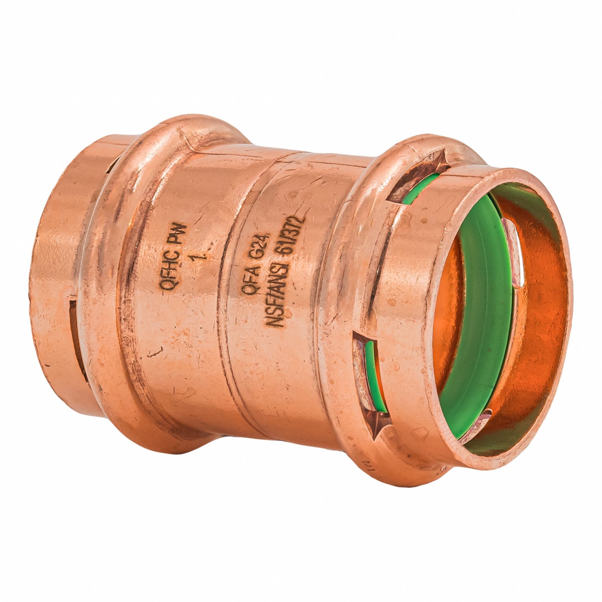Press Copper Coupling with Stop: 1 in CTS x 1 in CTS size, Dimple Center Stop