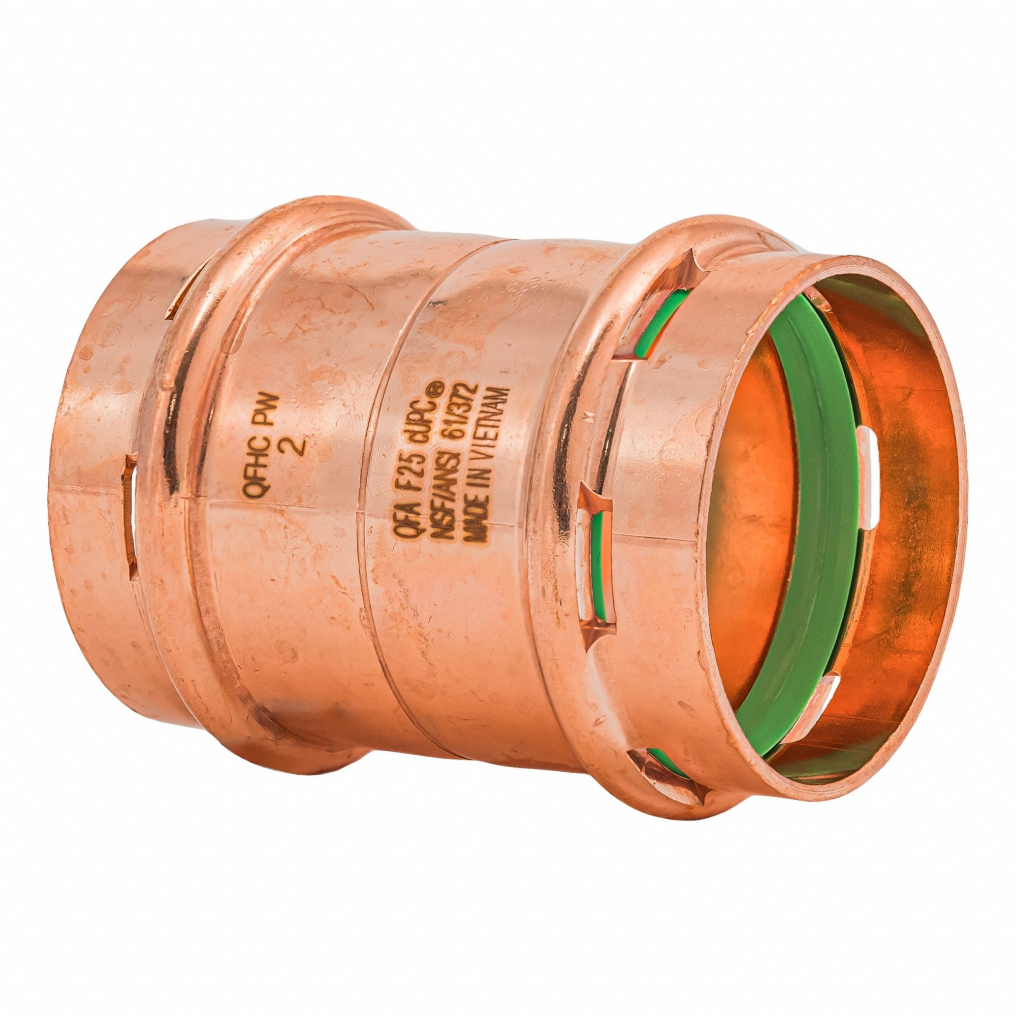 Press Copper Coupling with Stop: 2 in CTS x 2 in CTS size, Dimple Center Stop