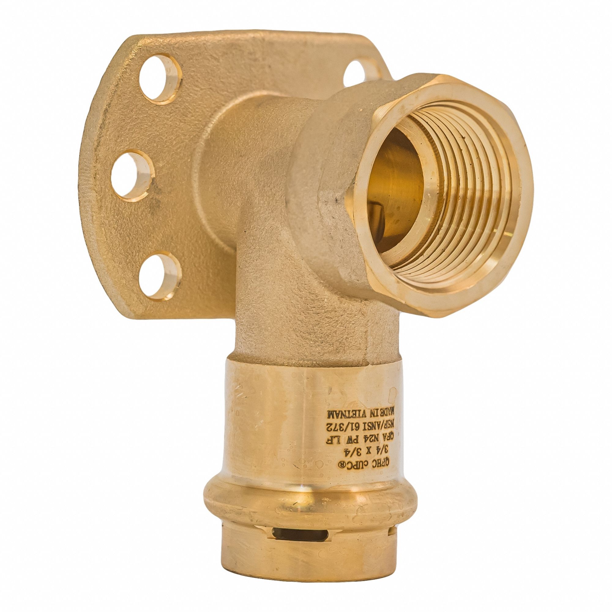 FNPT Brass 90-Degree Drop Ear Elbow: 3/4 in CTS x 3/4 in Pipe size, Brass
