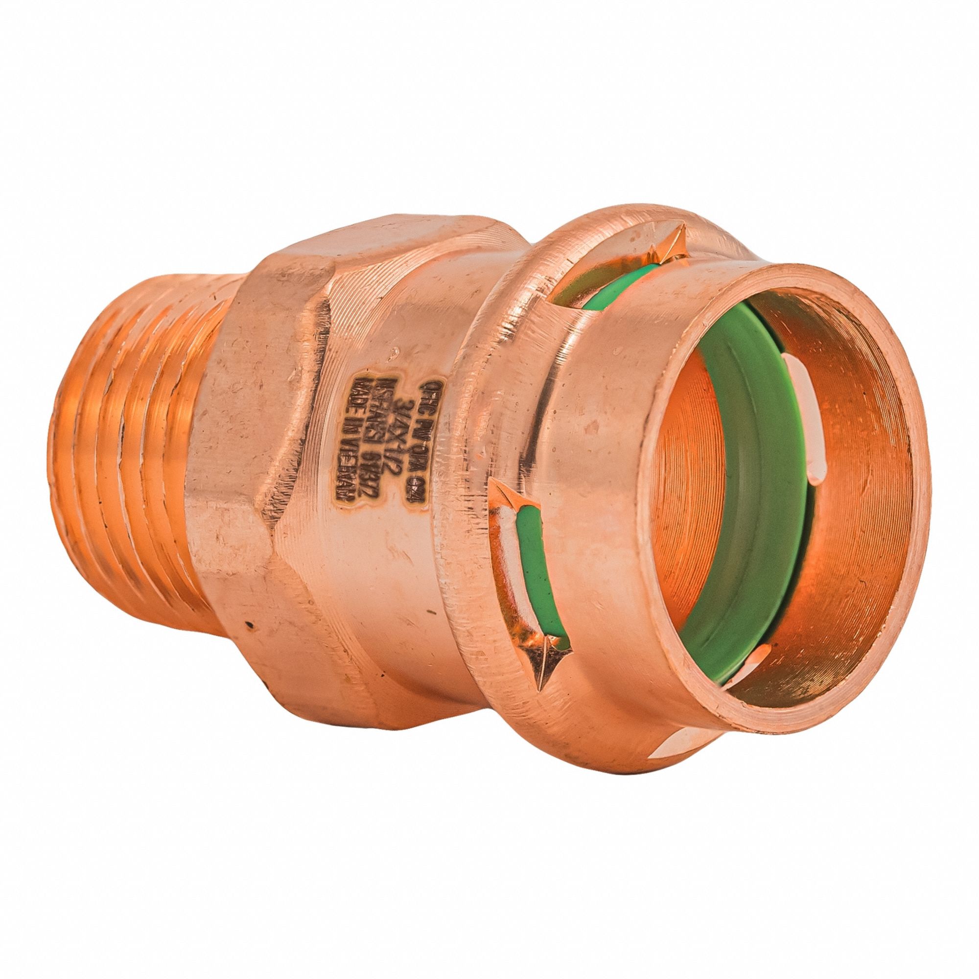 Press Copper MNPT Adapter: 3/4 in CTS x 1/2 in Pipe size, Press-fit x MNPT