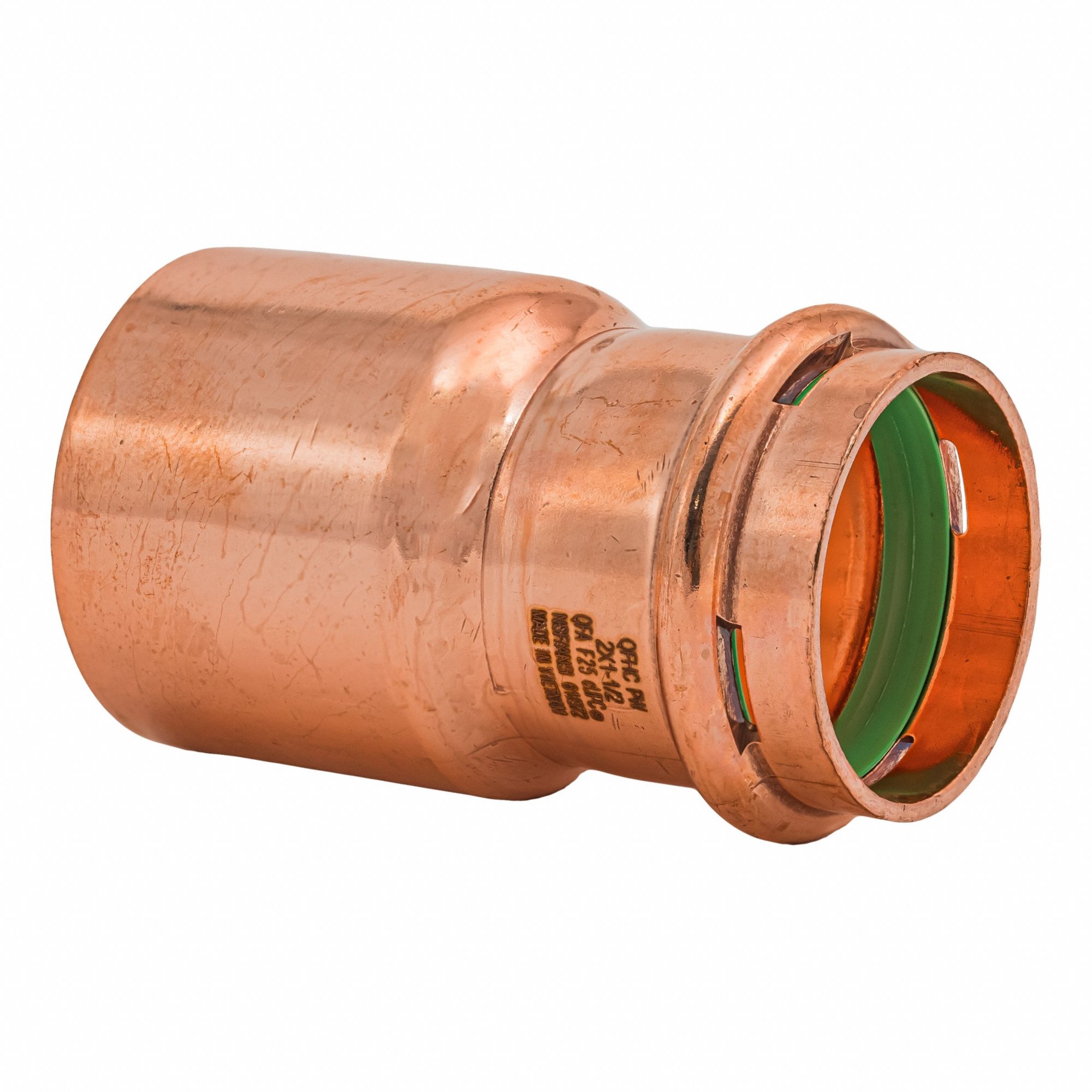 Press Copper Reducer: 2 in CTS x 1 1/2 in CTS size, FTG x Press-fit, Copper