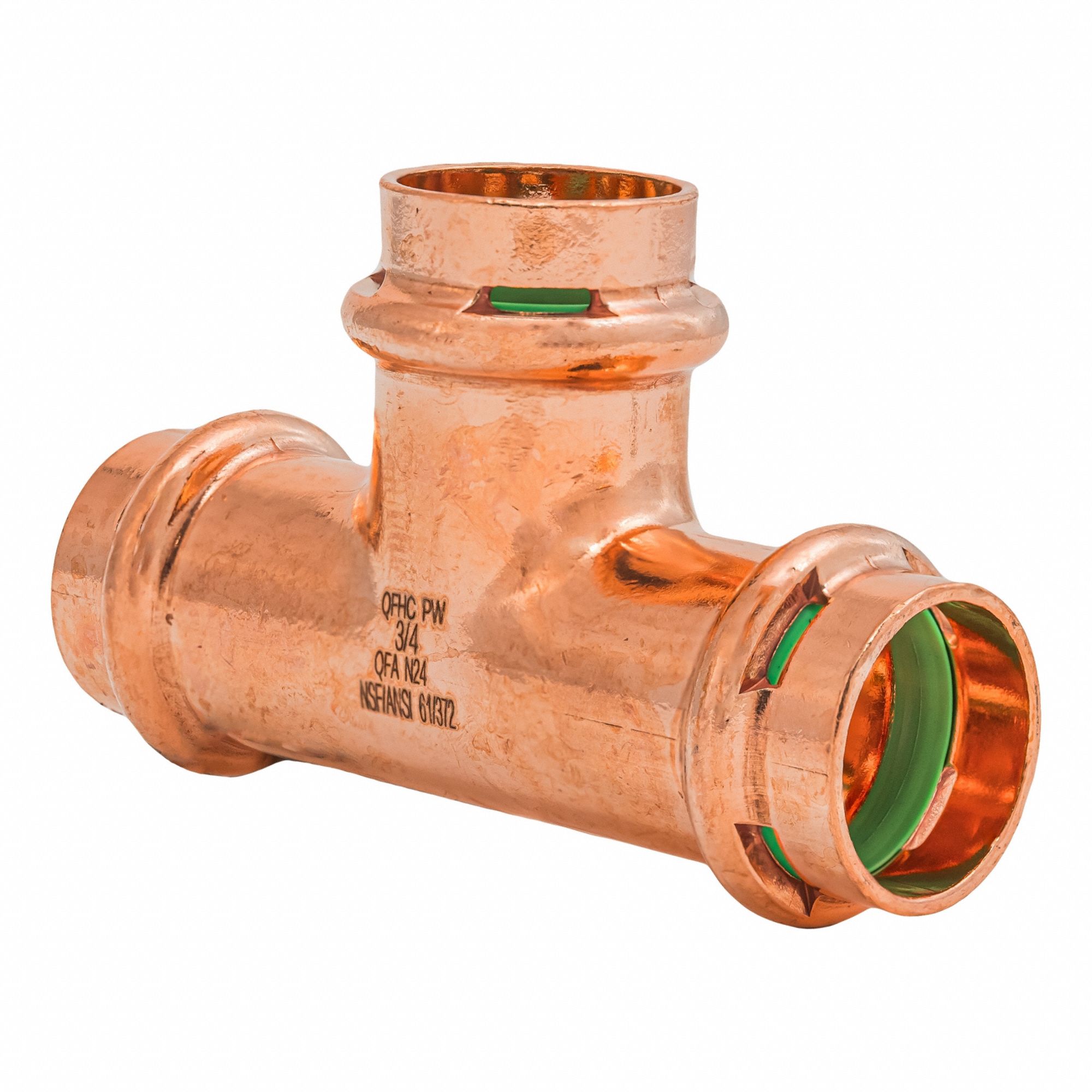 Press Copper Tee: 3/4 in CTS x 3/4 in CTS x 3/4 in CTS size, Copper