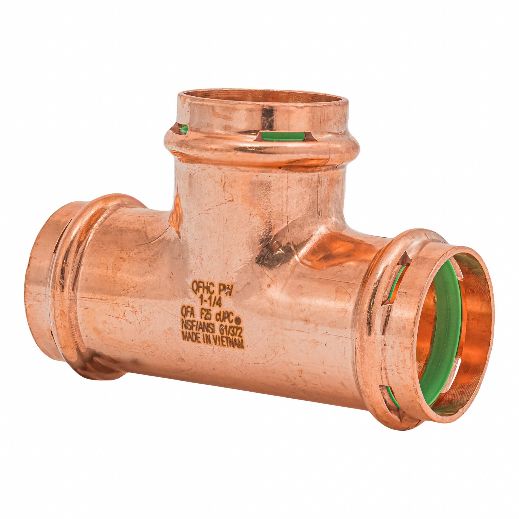 Crimp Tee Fitting: 1 1/4 in CTS x 1 1/4 in CTS x 1 1/4 in CTS size, Copper