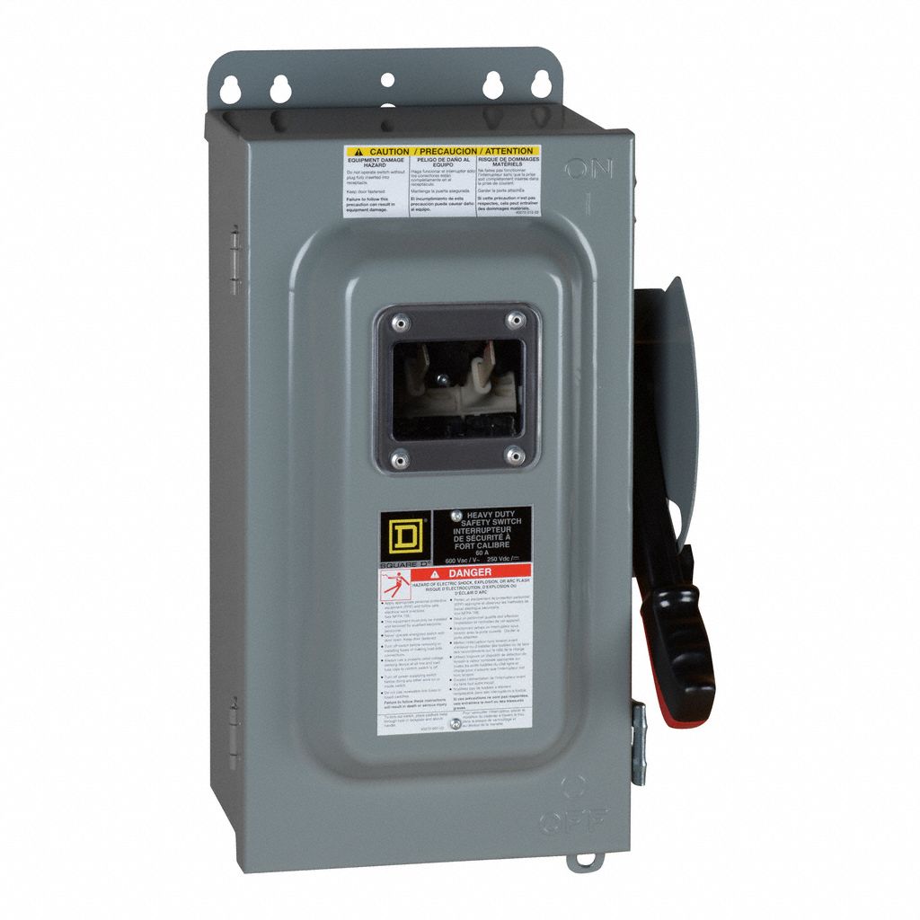 SQUARE D RECEPTACLE SAFETY SWITCH, 600 V/60 AMP/3-POLE/F-TYPE/3R