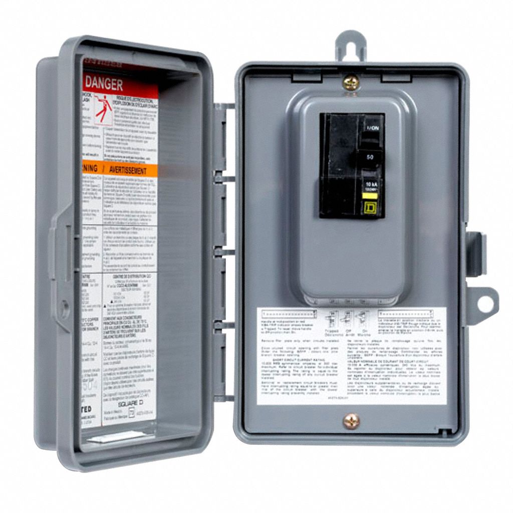 ENCLOSED CIRCUIT BREAKER, 60 AMPS, NON-METALLIC, GREY, 60 AMPS, BAKED ENAMEL