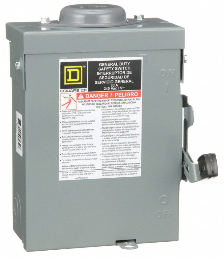 SAFETY SWITCH, 7.75 IN W X 9.63 IN H X 3.75 IN D, 3 POLES, THREE PHASE