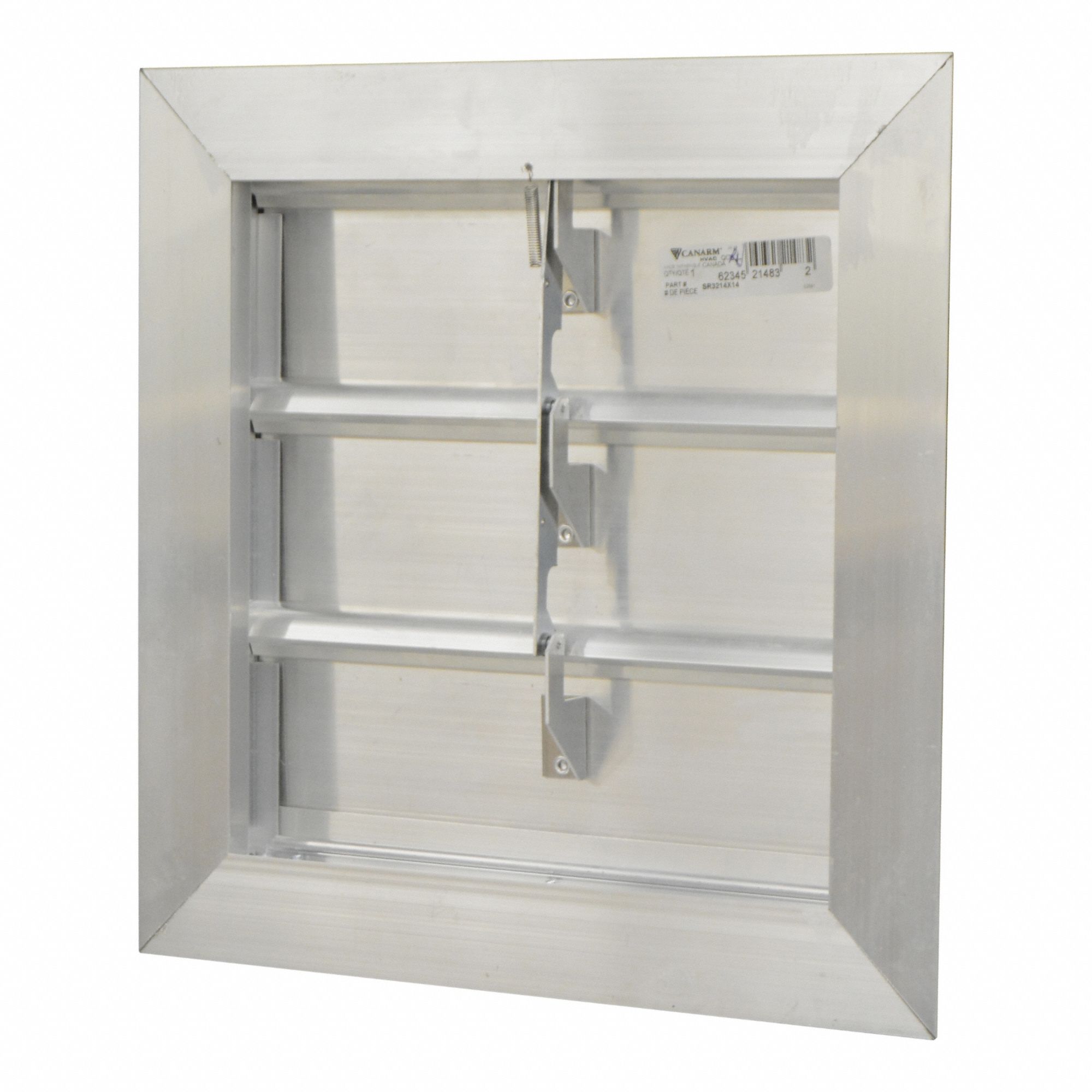 Manual Damper: For 14 in Fan, For 14 in Nominal Duct Dia, 3, 14 in H, 14 in W, 2 1/4 in D, Aluminum