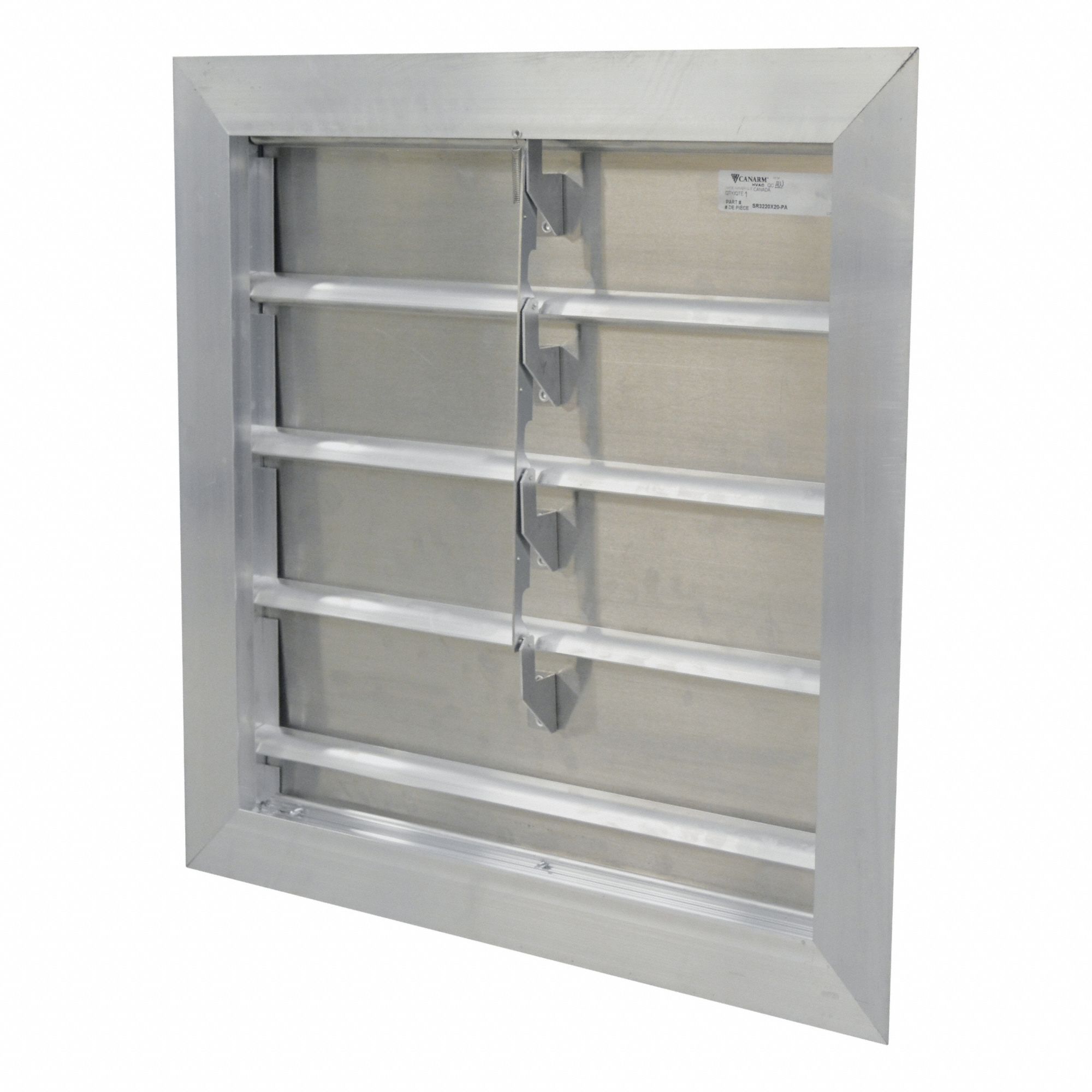 Manual Damper: For 18 in Fan, For 18 in Nominal Duct Dia, 4, 18 in H, 18 in W, 2 1/4 in D, Aluminum