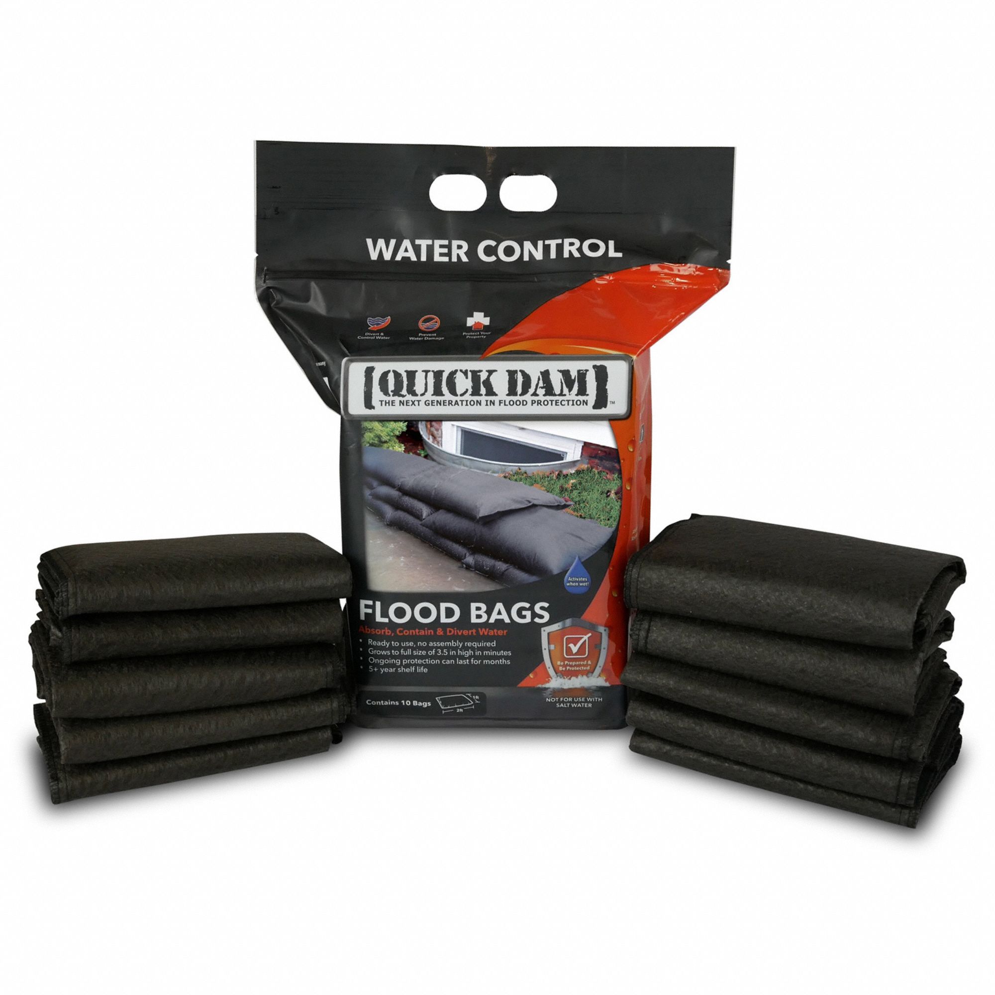 QUICK DAM FLOOD BAG SET, WATER ACTIVATED, FRESH WATER, CLOSED, 2 FT X 1 FT  X 3 1/2 IN, POLYMER, PC 10 - Flood Barrier Systems - SRBQD1224-10