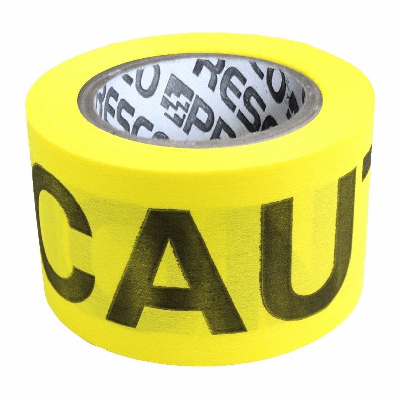 Barricade Tape: 135 ft Lg, 2 in Wd, Caution Legend, Wood Fiber, Yellow Color