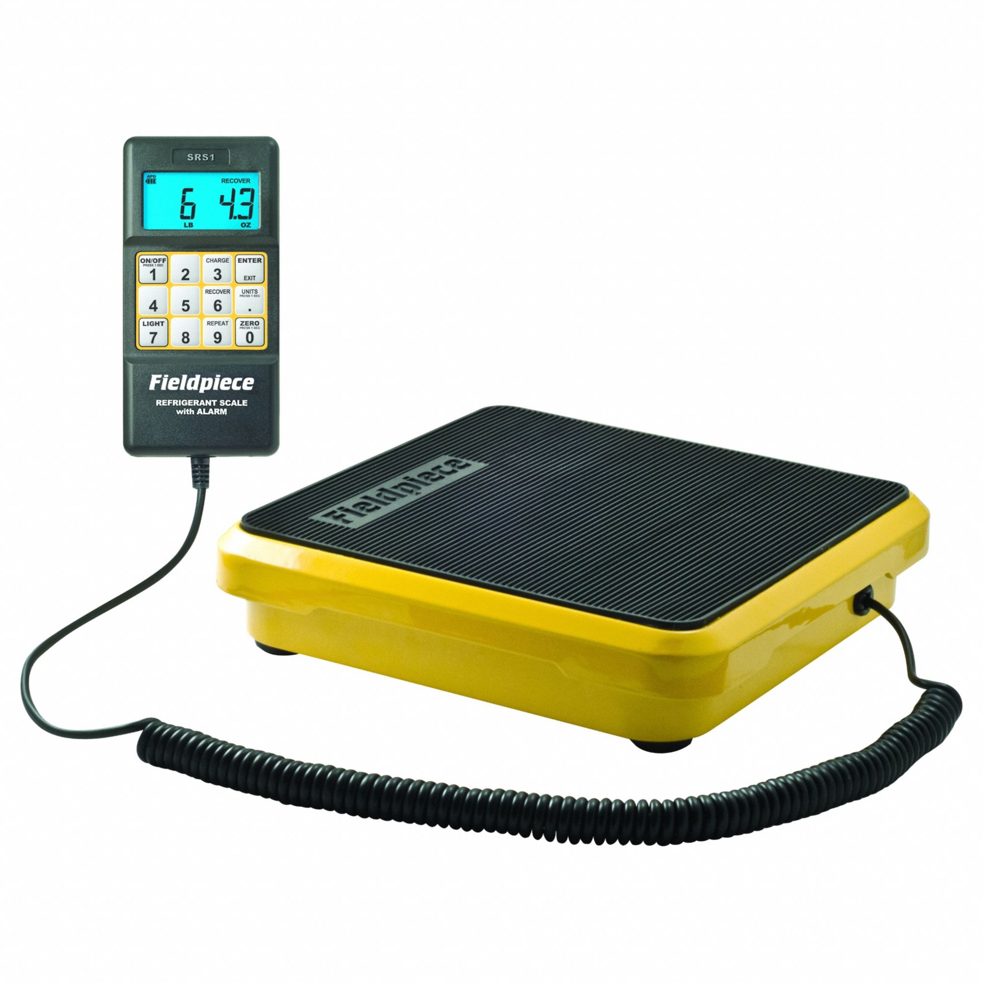 Charging Scale: 110 lb Max, Wired Handset Display, 2 1/4 in H x 9 1/4 in W x 9 1/4 in L