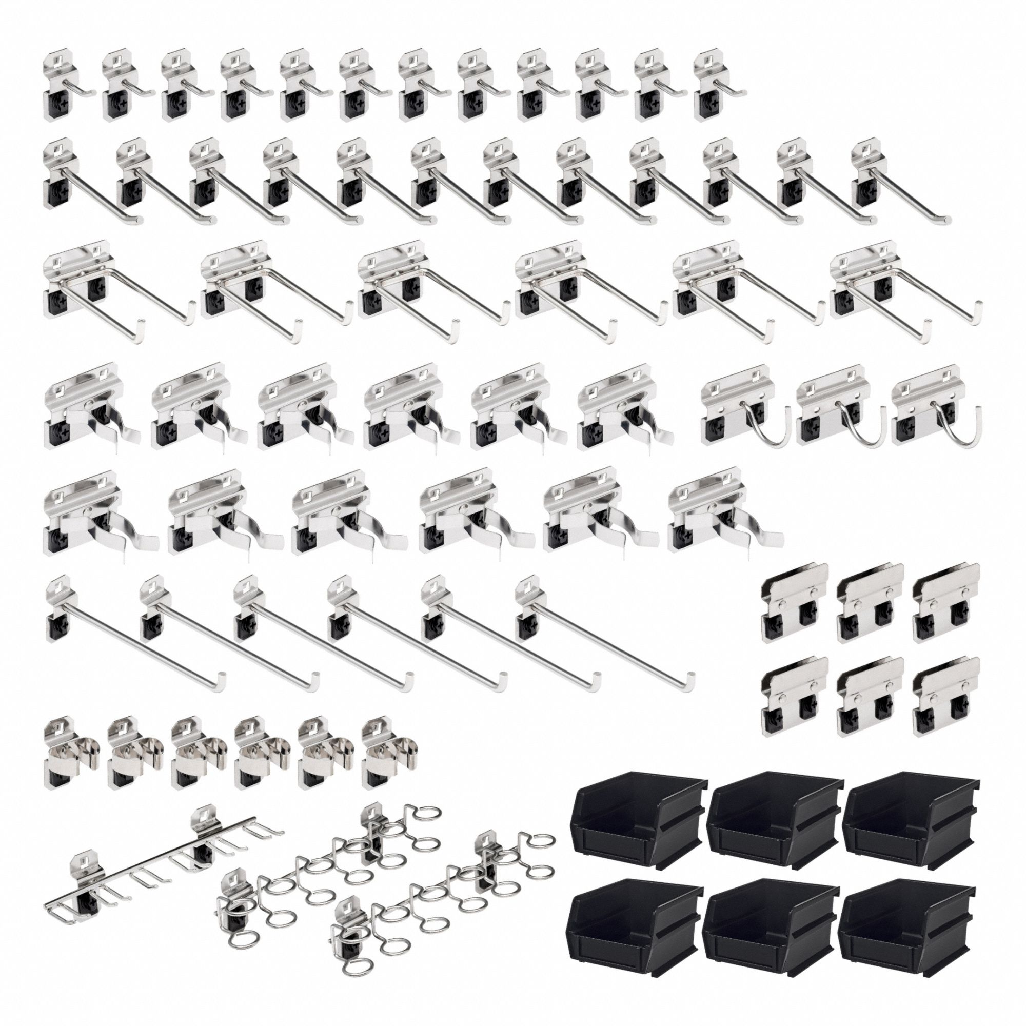 Pegboard Kit: 66 Hooks, Locking Clip, Surface, Stainless Steel