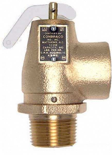 Safety Relief Valve: MNPT x FNPT, 1 1/4 in x 1 1/2 in, 15 psi Max. Op Pressure, Cast Bronze