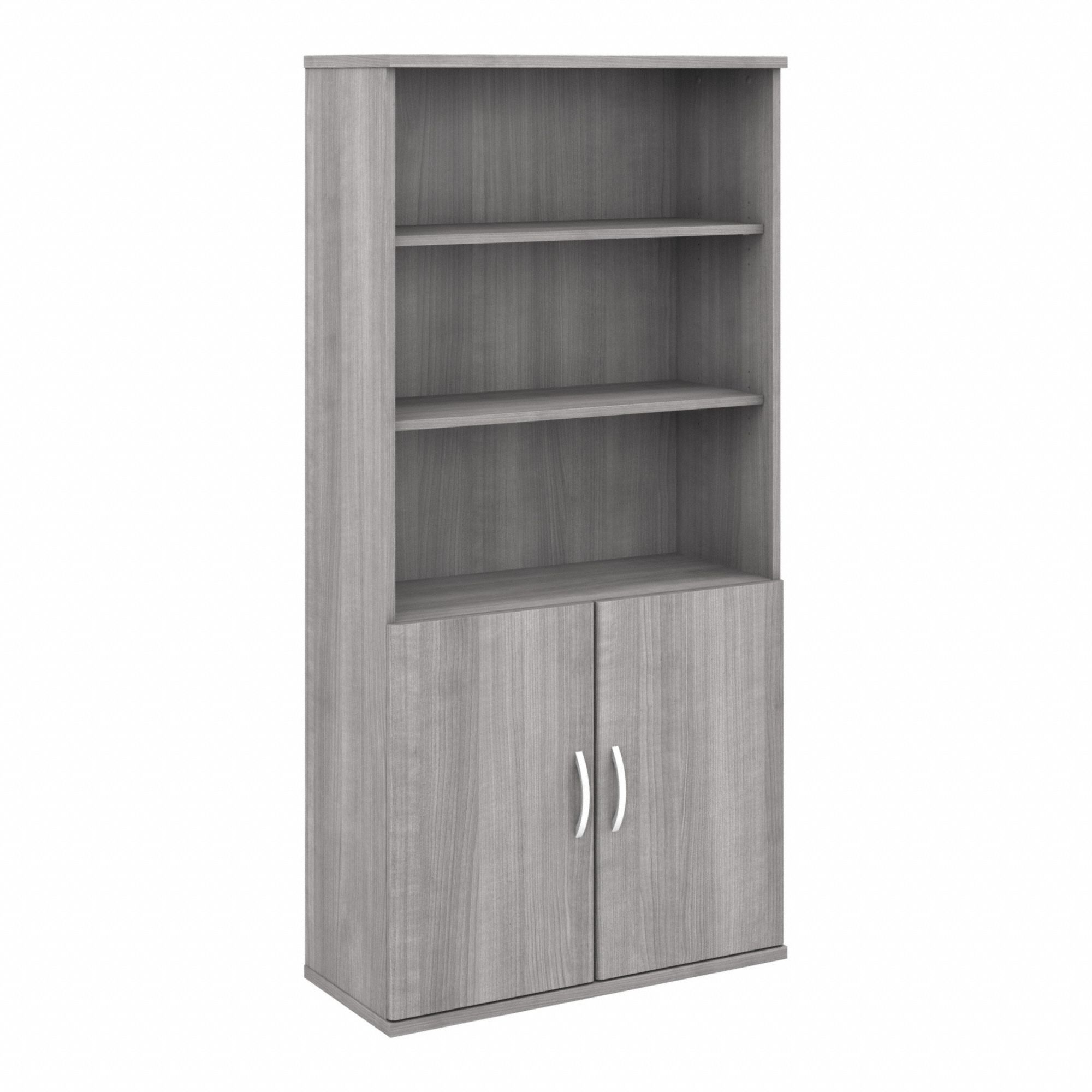 Bookcase: Gray, Laminate/Wood, 72 3/4 in Overall Ht, 35 3/4 in Overall Wd