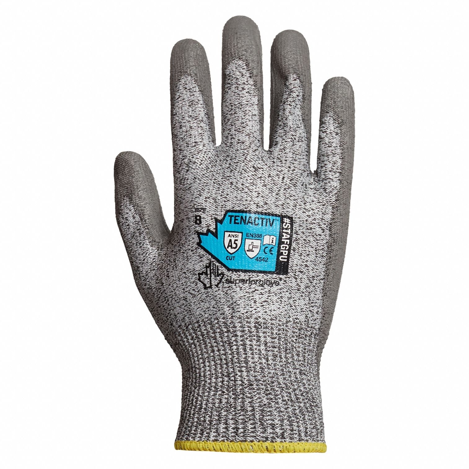 Coated Gloves: 3XL ( 12 ), ANSI Cut Level A5, Palm, Dipped, Polyurethane, 1 PR
