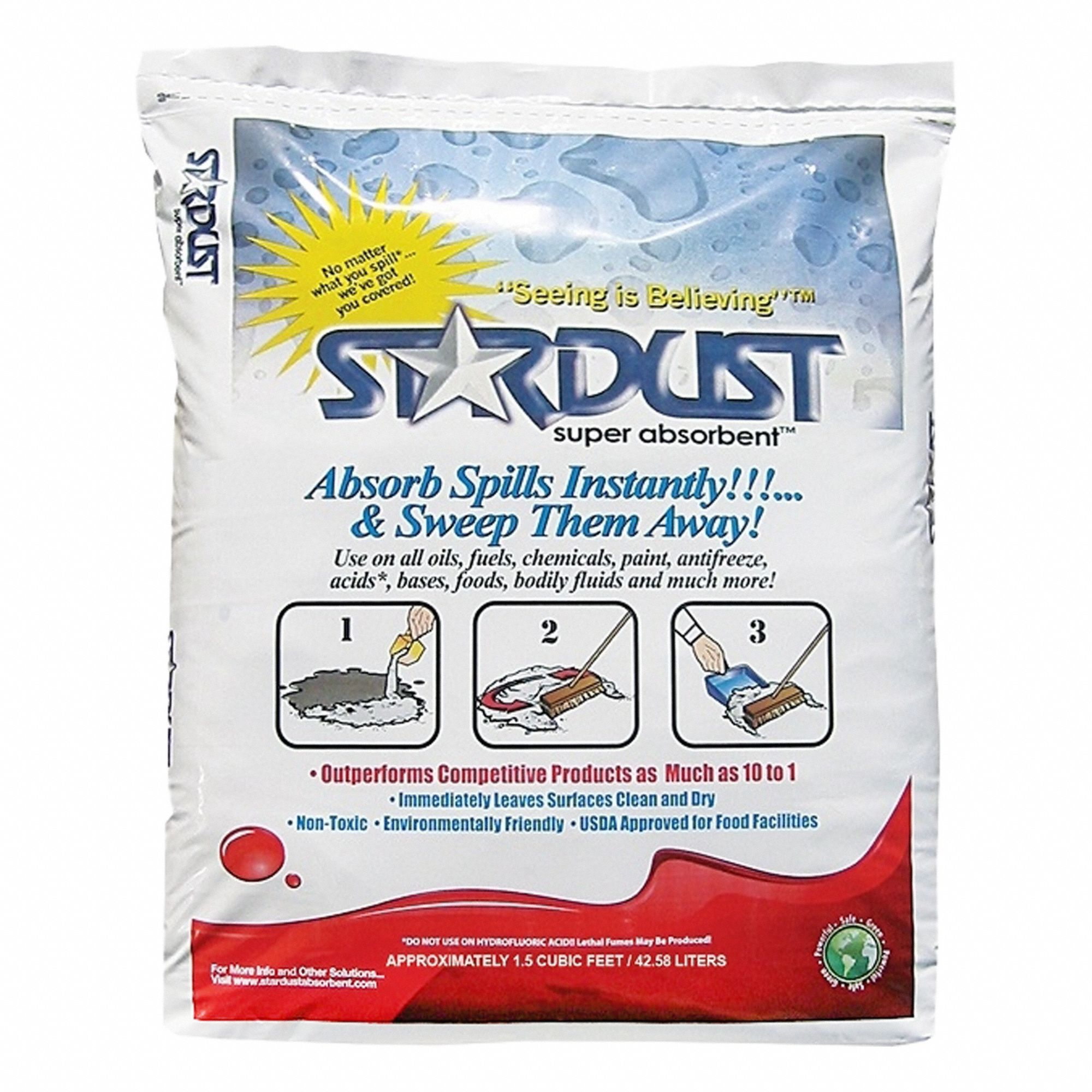 Granular Sorbent: Amorphous Alumina Silicate, 8 gal Volume Absorbed per Pkg.