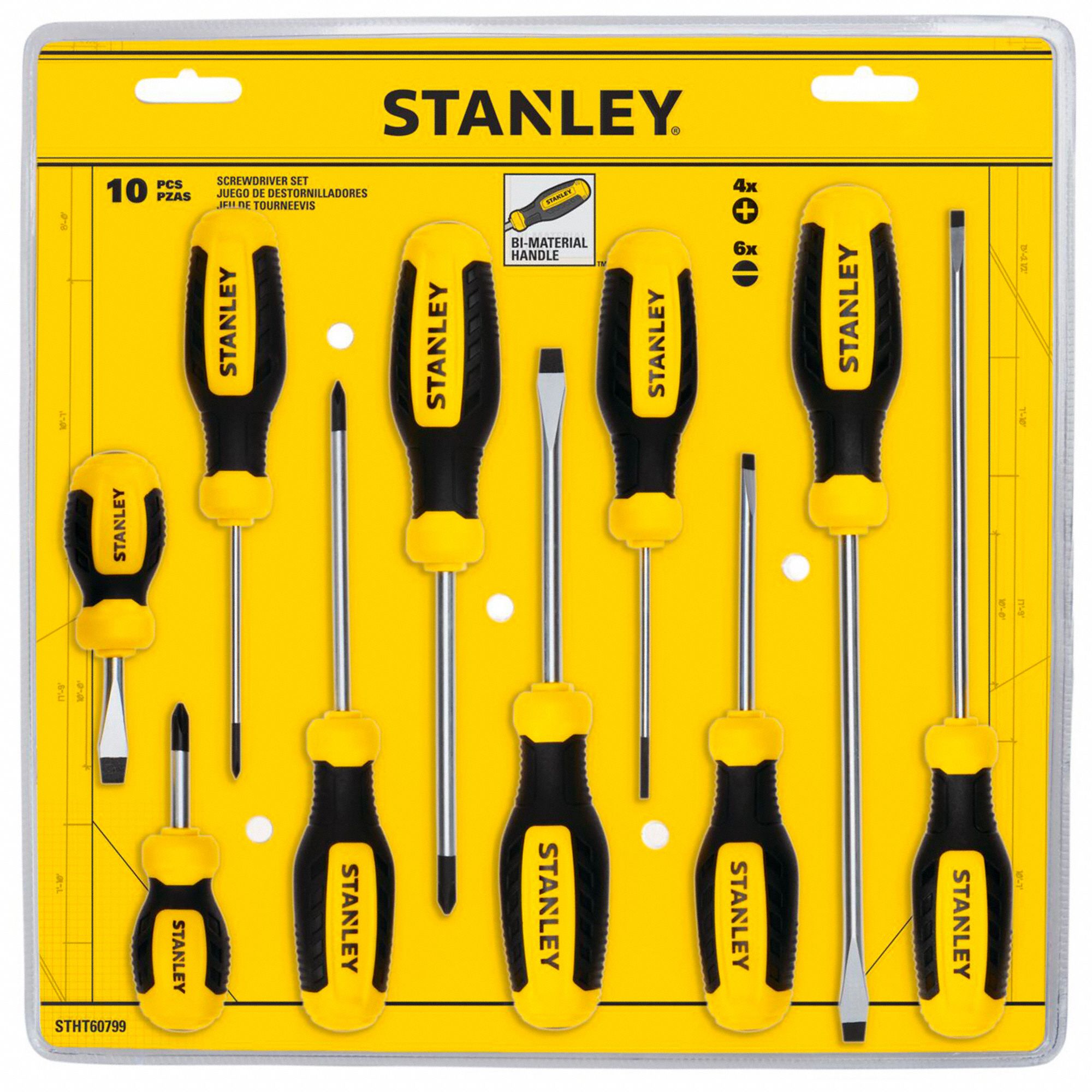 STANLEY Screwdriver Set 10 Pieces, Phillips/Slotted Tip, 0/1/1/4 in/1/8 in/2/3/16 in Tip