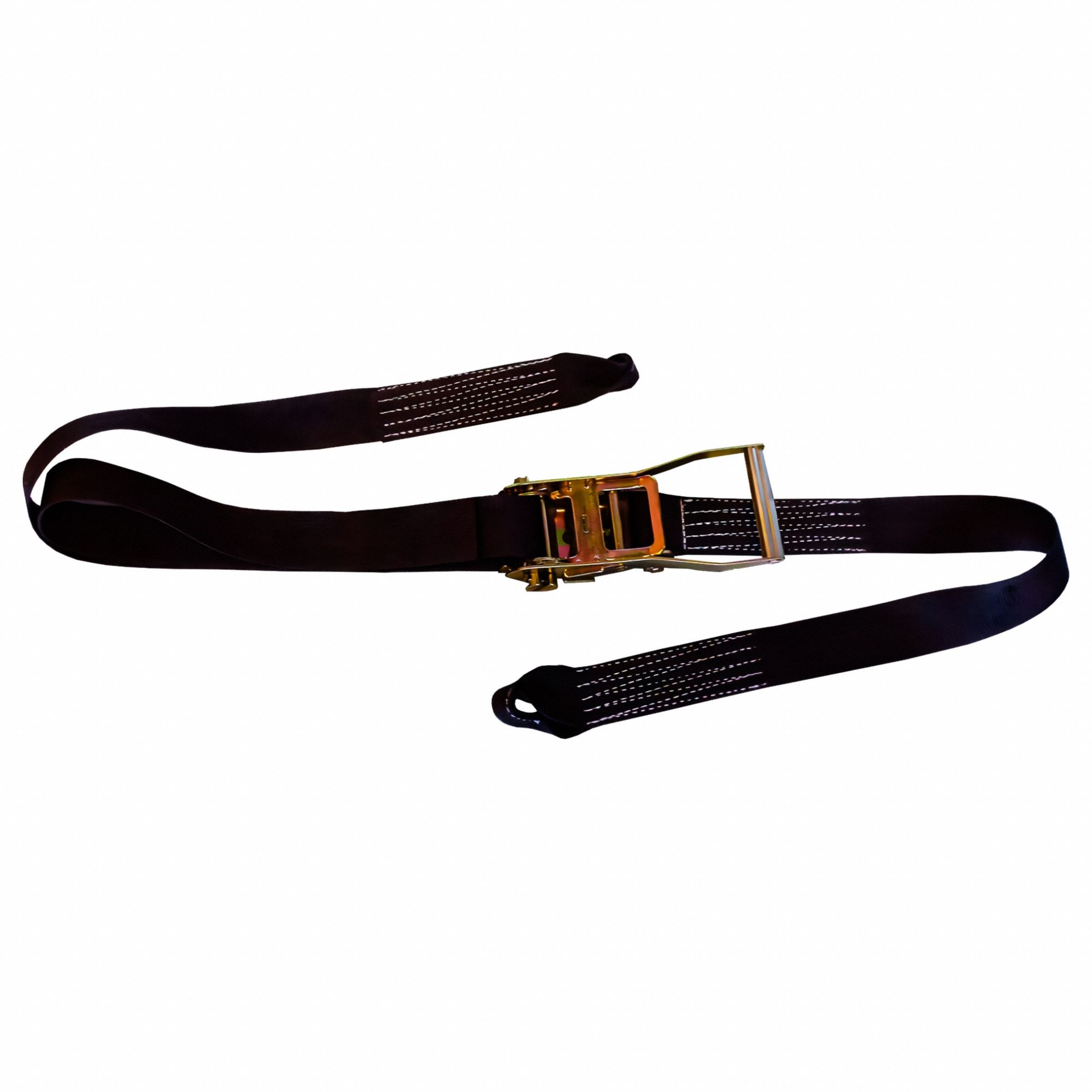 Tie Down Strap: Ratchet, Sewn-Eye, 2 in Wd, 1, 666 lb WLL, Black, 10 ft Lg