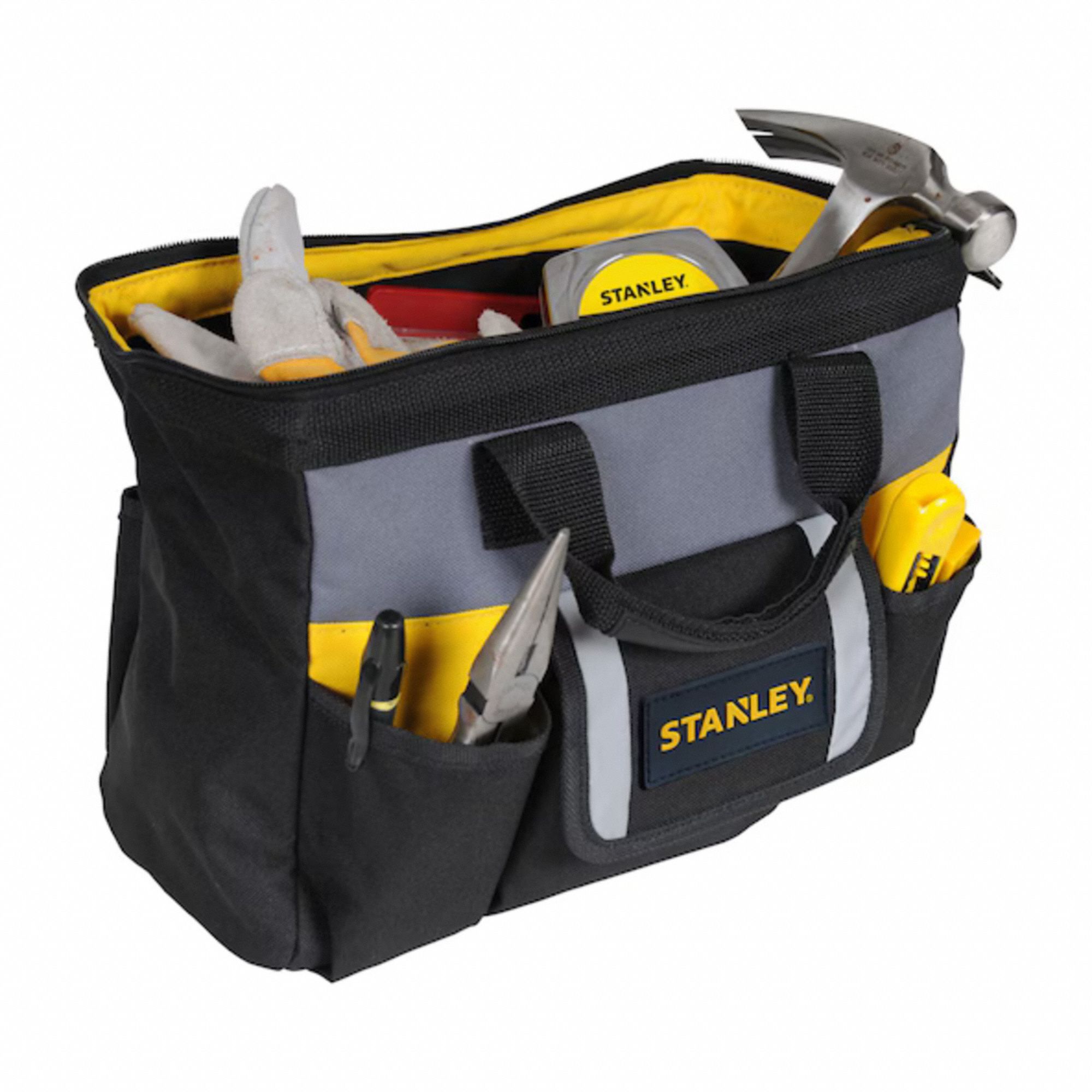 Tool Bag: 12 in W x 5 in D x 9 7/8 in H, Black, Polyester, 12 Pockets, 6 Inside Pockets