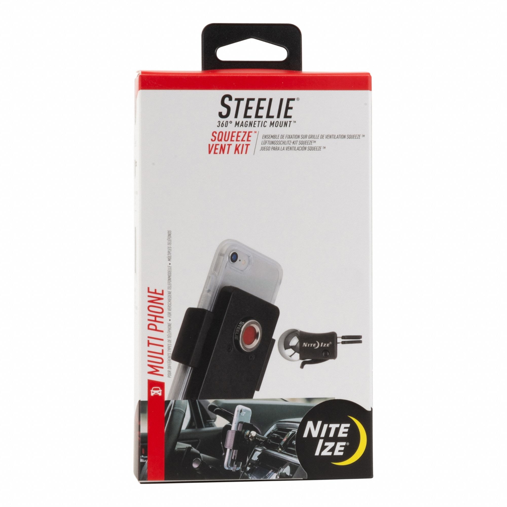 NITE IZE Squeeze Vent Kit: STSVK-11-R8, Squeeze Vent Kit, Universal, 4 3/8 in Overall Ht, Black. Key specifications — Manufacturer Part Number: STSVK-11-R8; Brand: NITE IZE; Compatible with Brand: Universal; Product Type: Squeeze Vent Kit; For Use With: Mobile Devices; Color: Black; Material: Steel; Includes: Vent Mount.