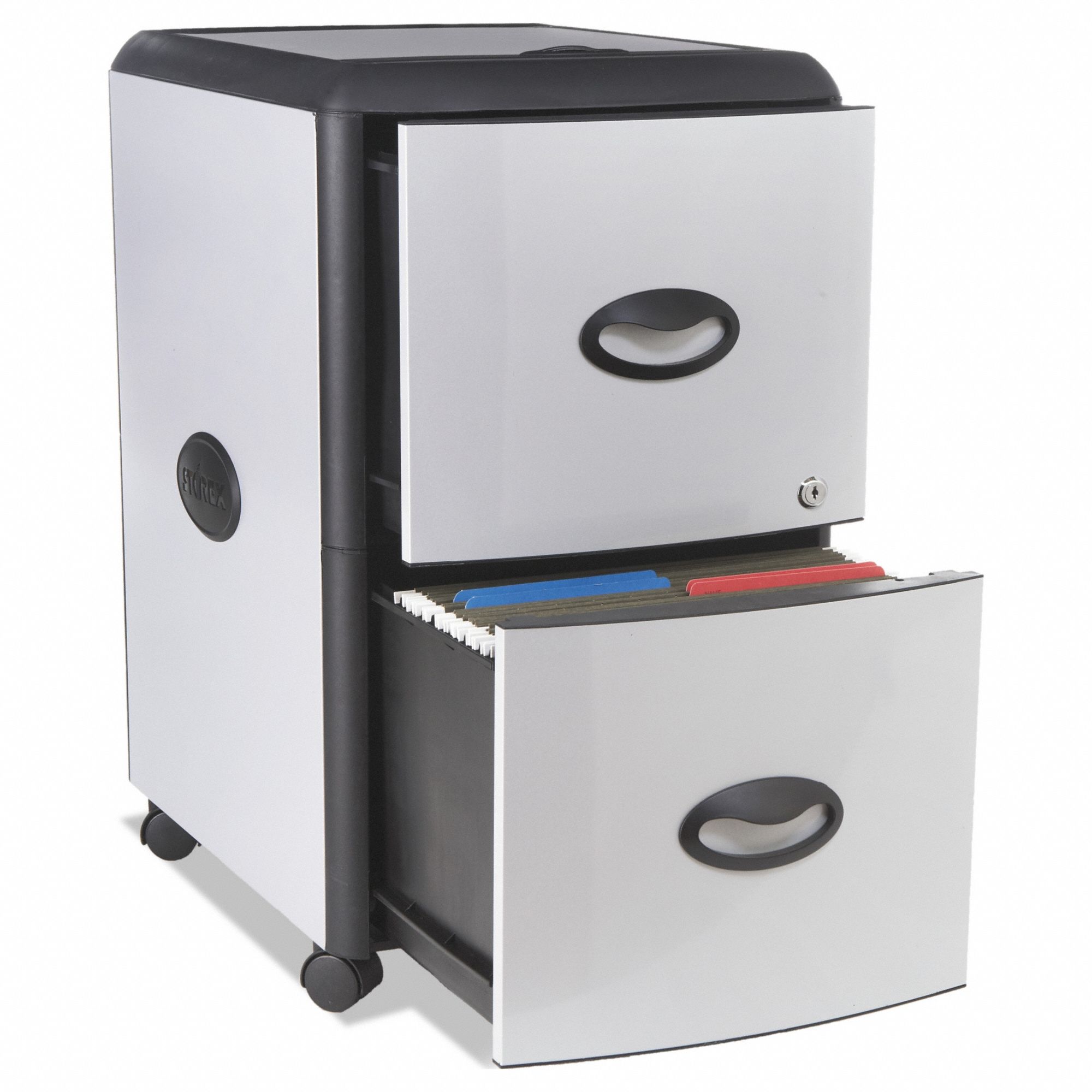 Mobile Filing Cabinet: Locking, Black/Silver, Letter File Size, 19 in Overall Wd