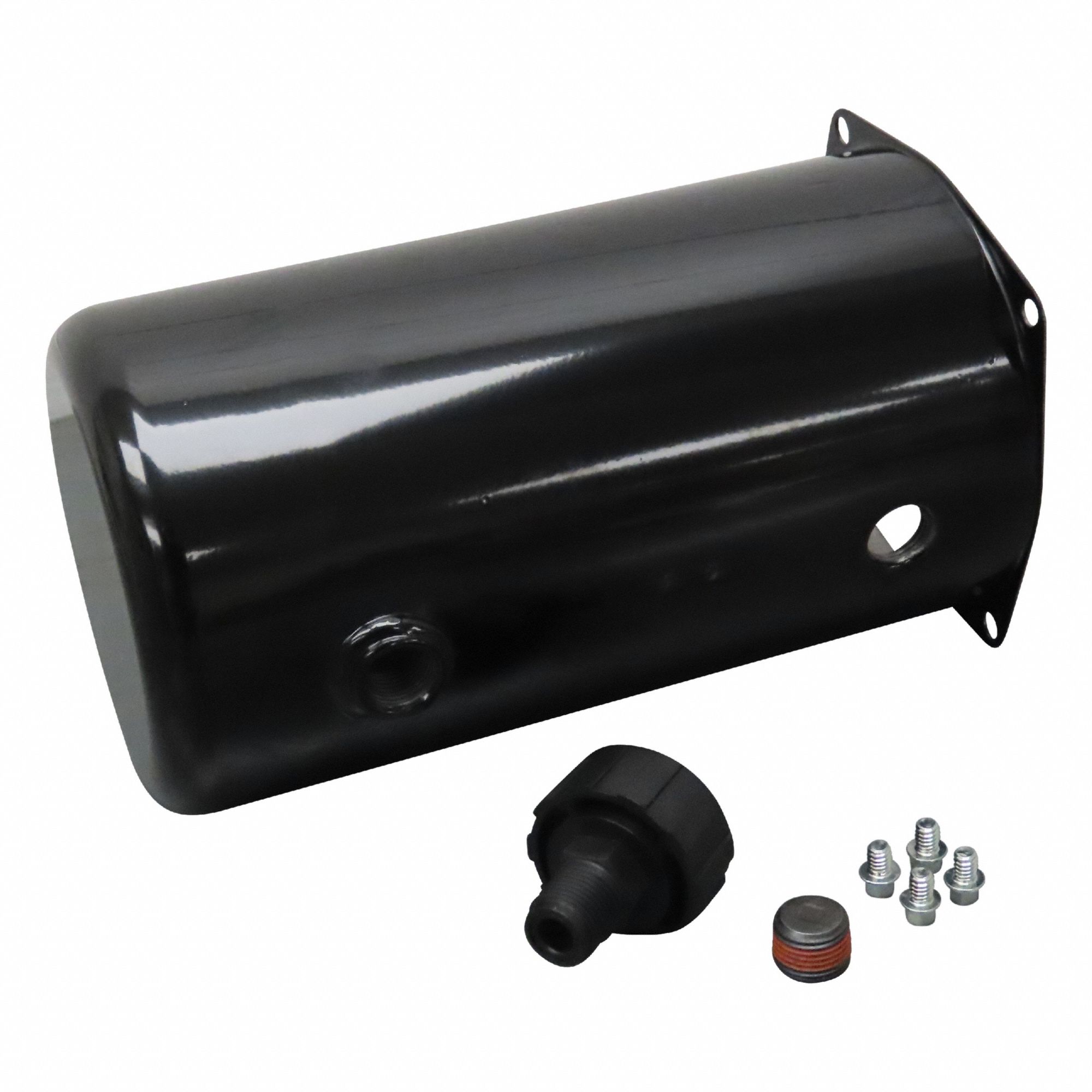 Reservoir Tank: 2 qt Reservoir Capacity, Round, Steel, 120 mm Overall Lg, 120 mm Overall Wd