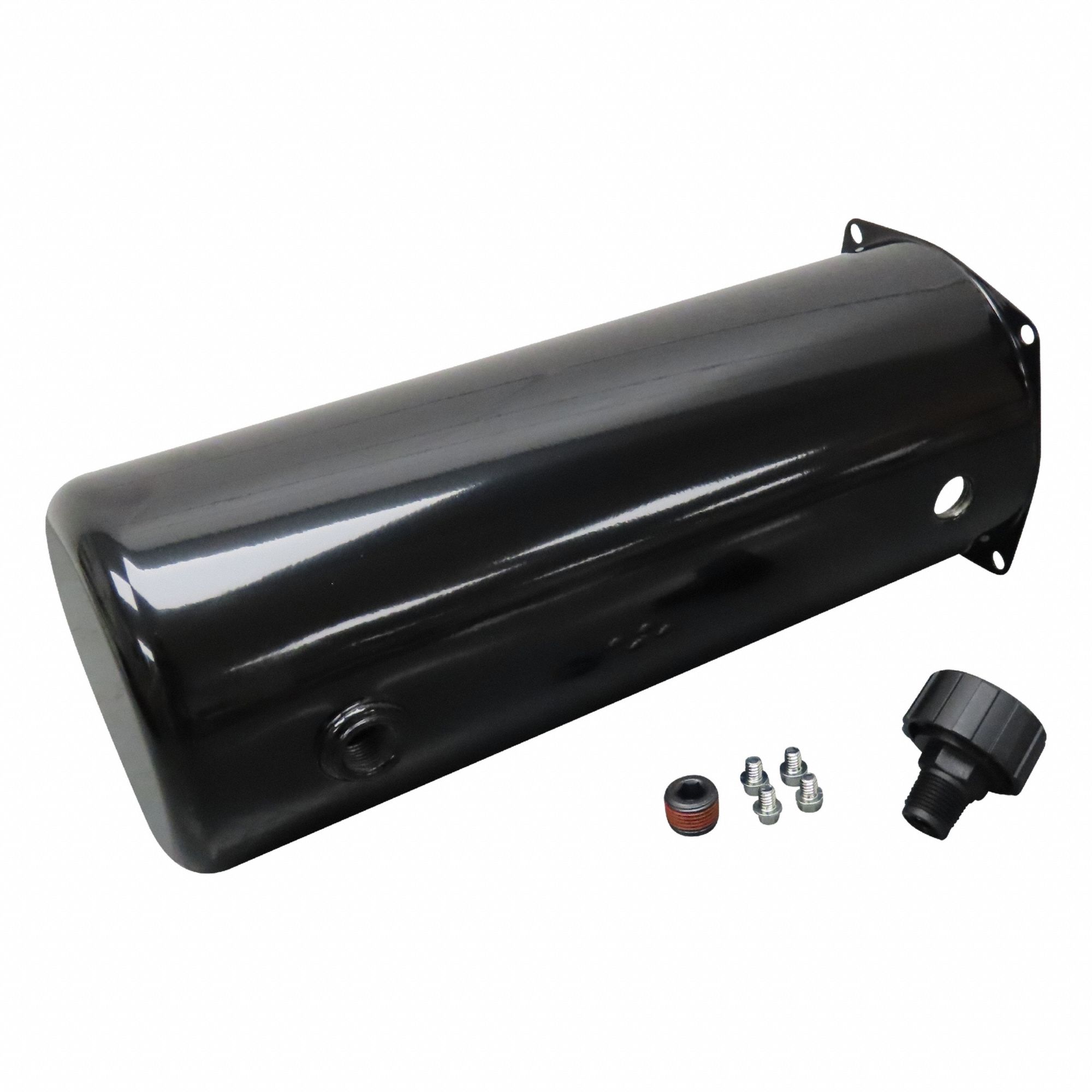 Reservoir Tank: 3 qt Reservoir Capacity, Round, Steel, 120 mm Overall Lg, 120 mm Overall Wd