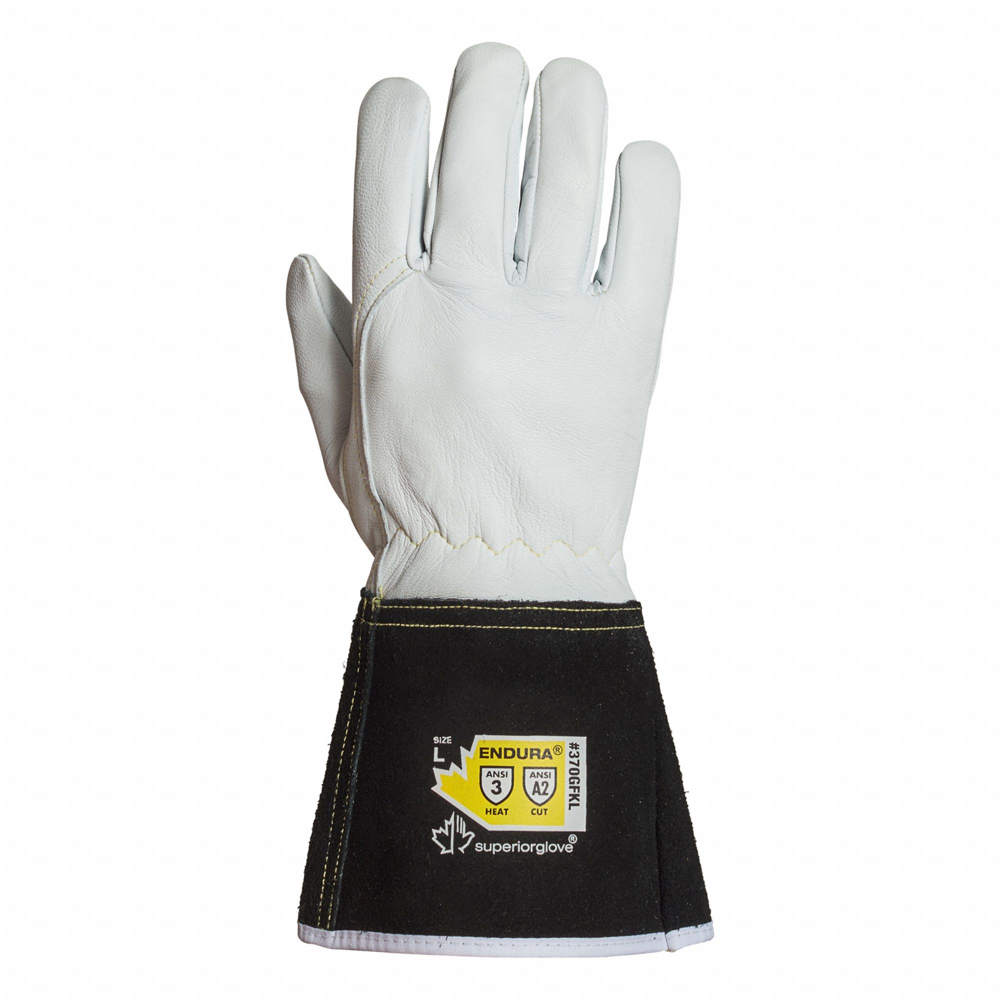 ENDURA 370GFKL WELDING GLOVES, M, LEATHER, GOATSKIN, GAUNTLET CUFF