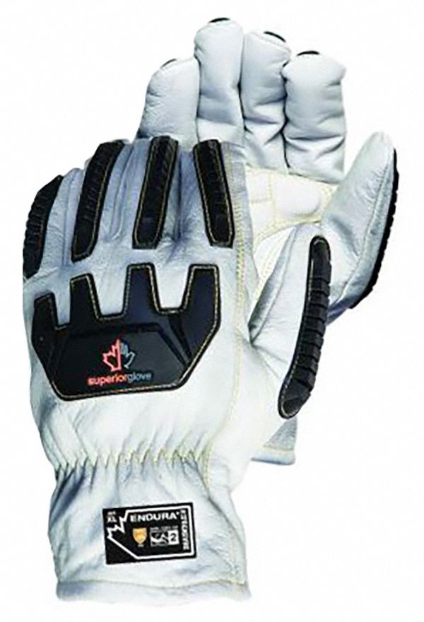 GANTS RÉSIST CHOCS, TAILLE G/9.9½ PO LNG, NIV COUPE A4, BLNC, CHEVREAU/KEVLAR