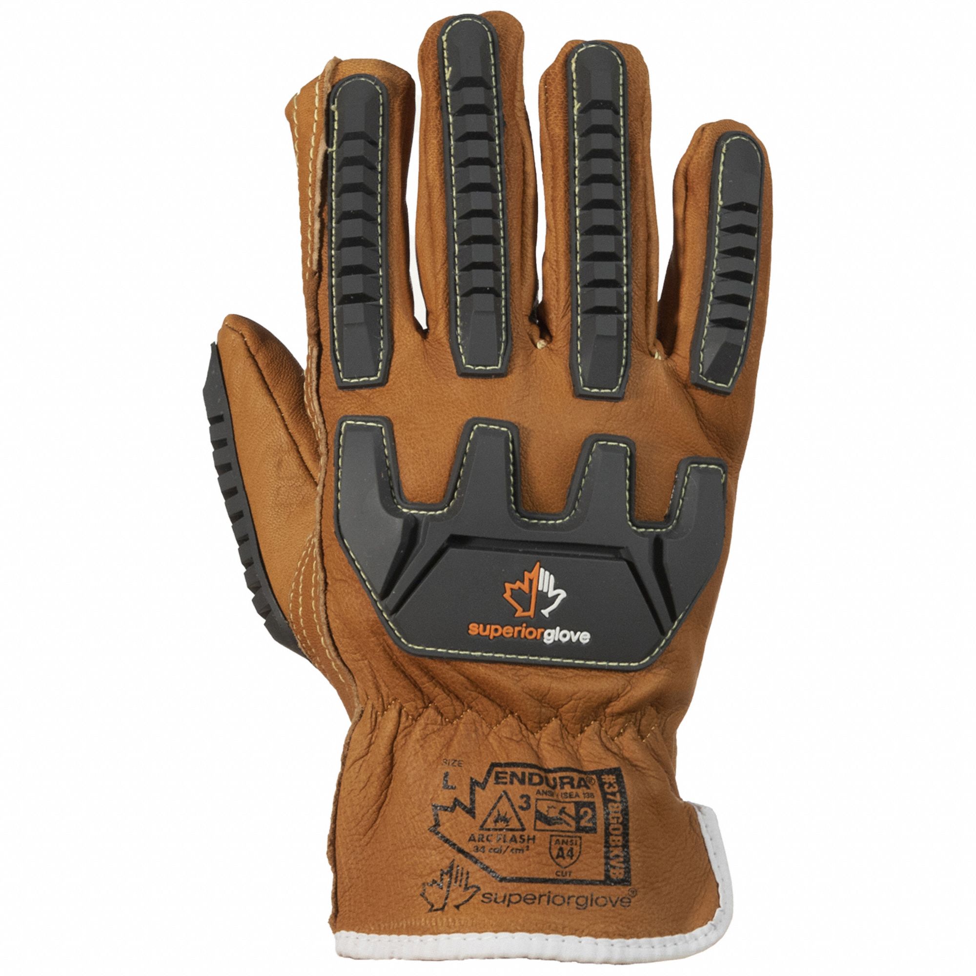 ENDURA 378GOBKVB CUT-RESISTANT IMPACT GLOVES, BLK/BRN, 3XL, LEATHER, GOATSKIN, SAFETY CUFF