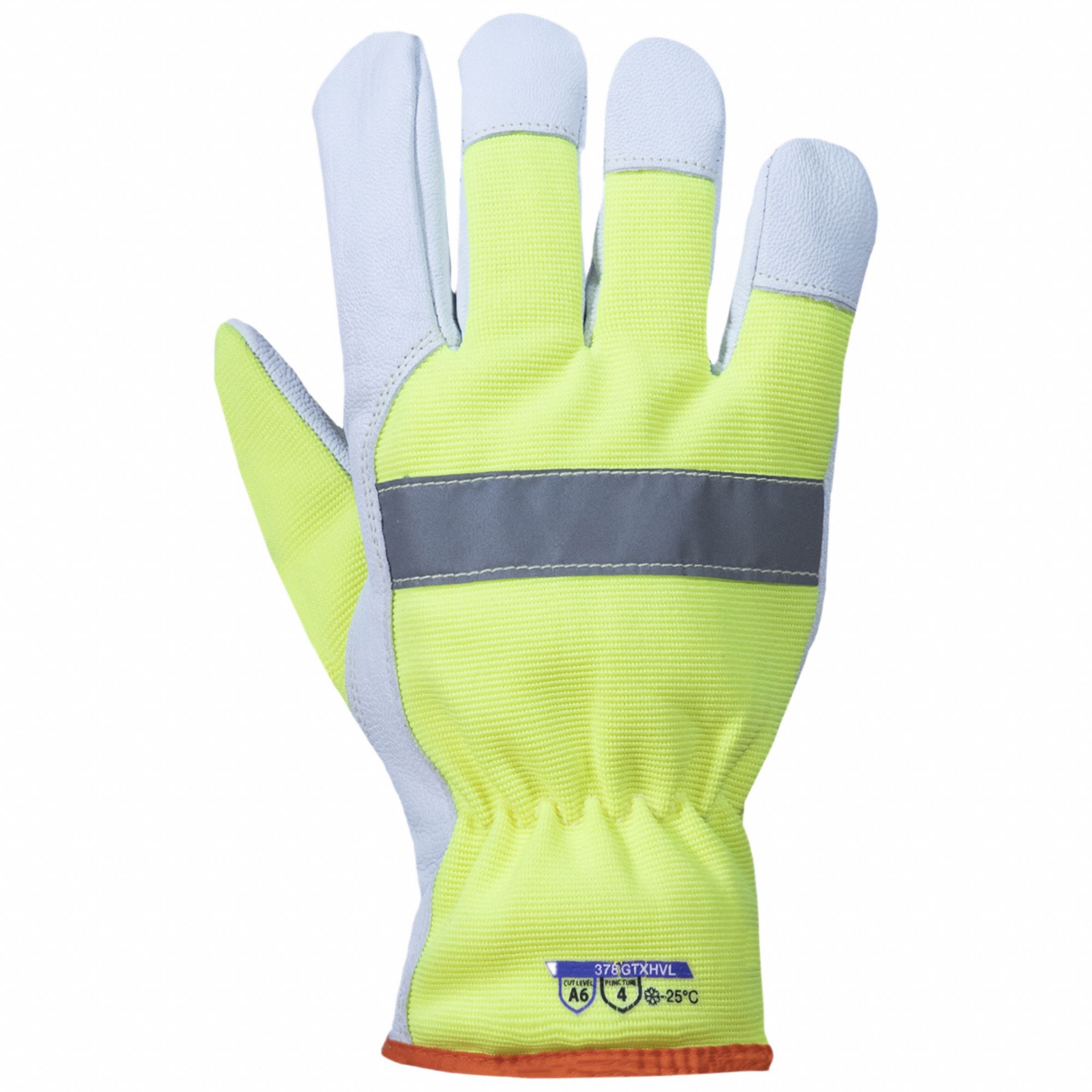 GLOVES, YELLOW, S, GOATSKIN LEATHER, ANSI/ISEA CUT A6, CUT-RESISTANT, HI-VIS