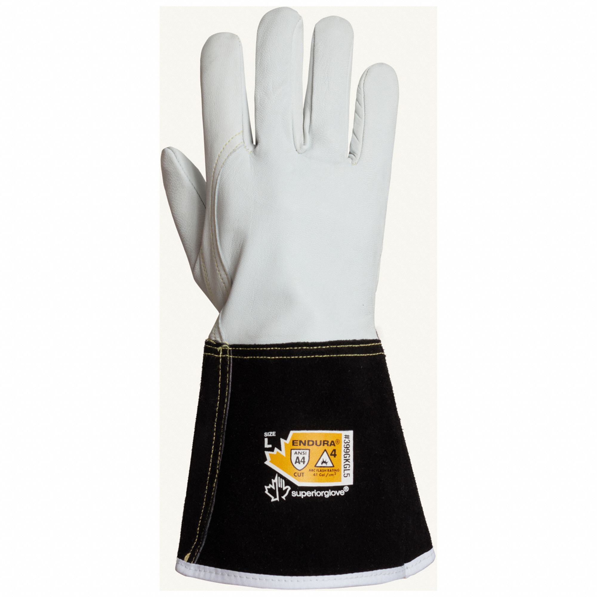 WELDING GLOVES, XL, 6 IN GAUNTLET CUFF, BLACK/WHITE, GOATSKIN