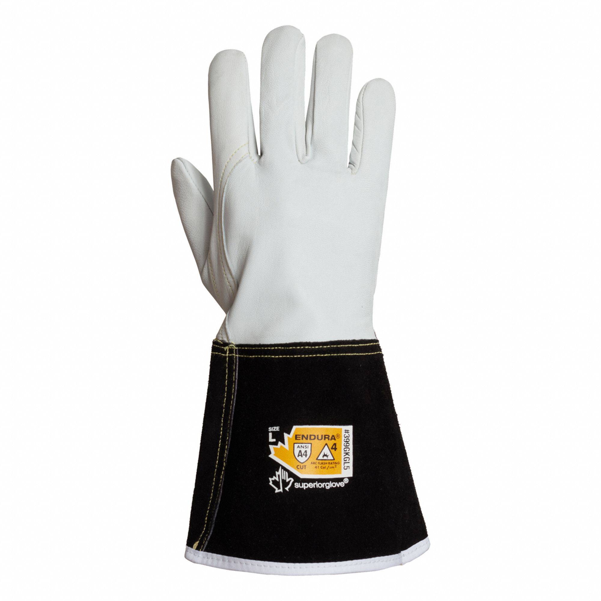 CUT-RESISTANT GLOVES, SIZE XXXL/12, 13 IN L, CUT LEVEL A4, BLACK/WHITE, GOATSKIN