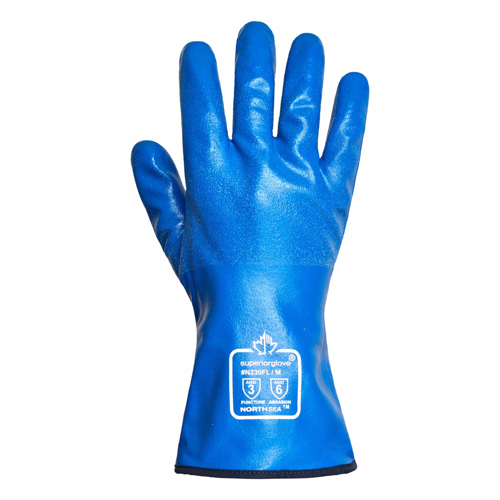 NORTH SEA N230FL FISHING GLOVES, BL, 10, COTTON/NITRILE, GAUNTLET CUFF, ANSI LEVEL 6 ABRA