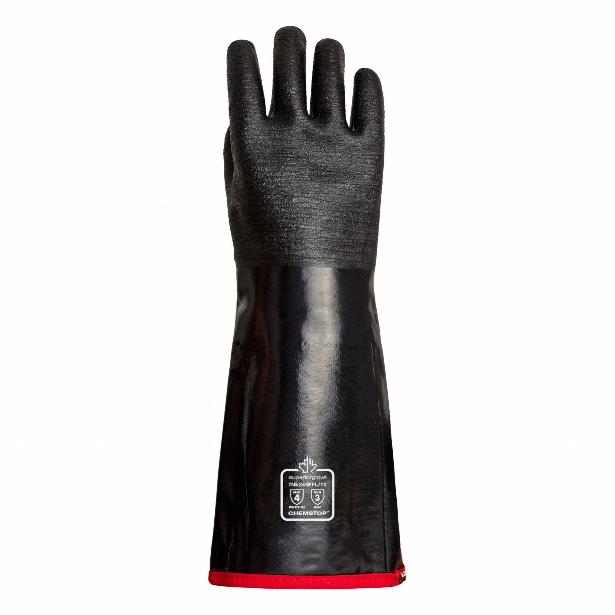 CHEMSTOP NE246FFL EXTENDED-LENGTH GLOVES, BLK, 10, COTTON, NYLON, GAUNTLET CUFF, ANSI A3