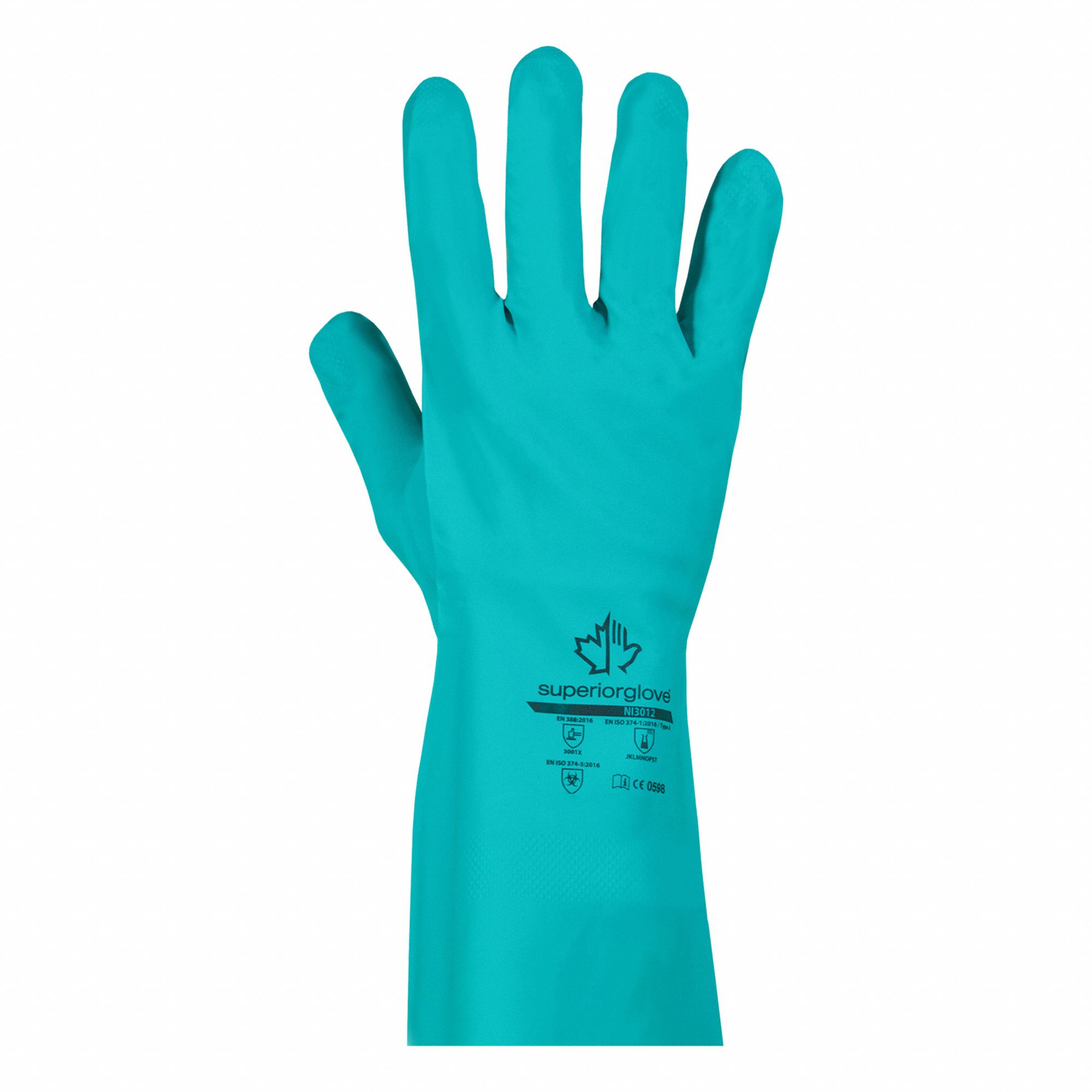 GANTS RÉSISTANT AUX PRODUITS CHIMIQUES CHEMSTOP NI3012,VERT,10,NITRILE,12MIL, MANCHETTE ENFILABLE, ANSI 2