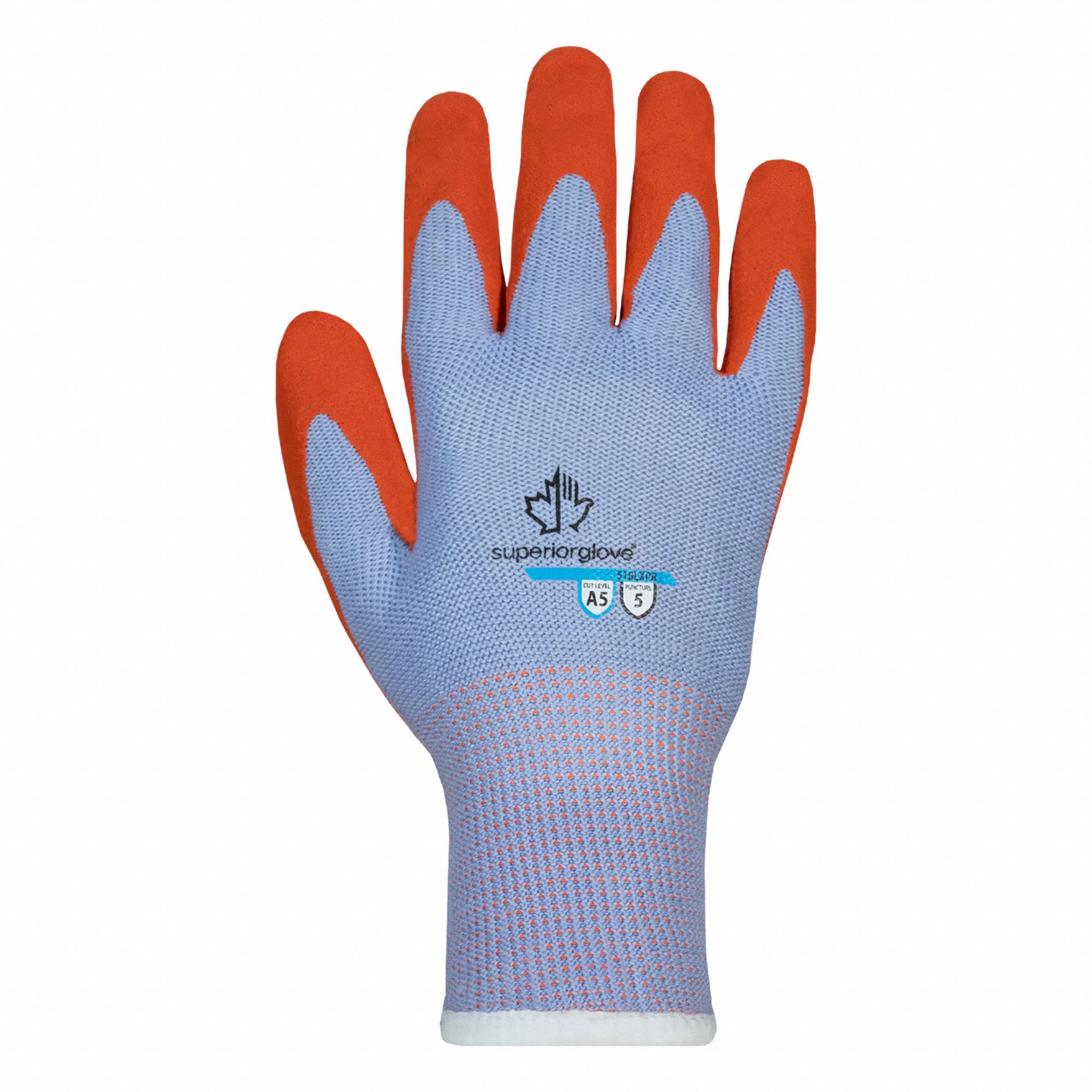 CUT-RESISTANT GLOVES, SZ L/9, CUT LEVEL A5, BLUE/ORANGE, RUBBER LATEX/PUNKBAN/KEVLAR