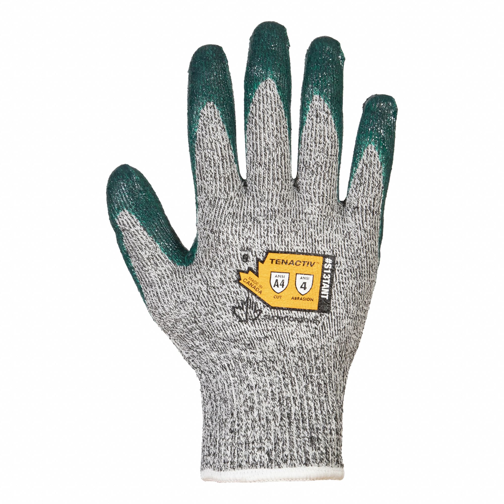 CUT-RESISTANT GLOVES, L, GREY/GREEN, 13 GA, NITRILE COATING