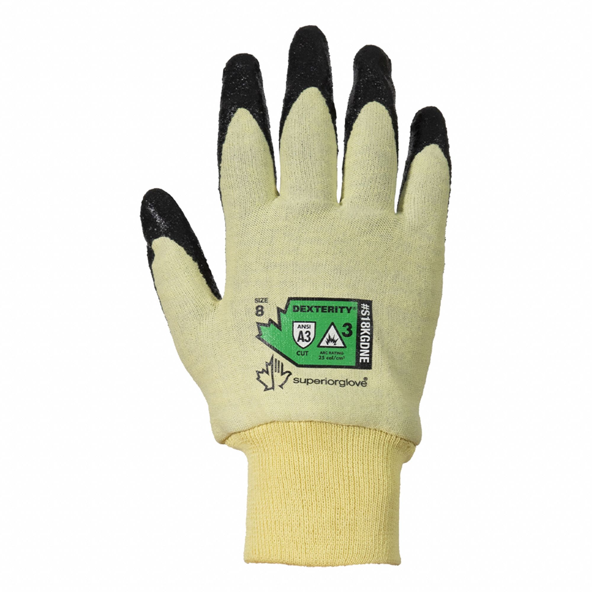 KNIT ARC FLASH RATED GLOVES, 25 CAL/CM2, 18 GA YELLOW, 10, KEVLAR