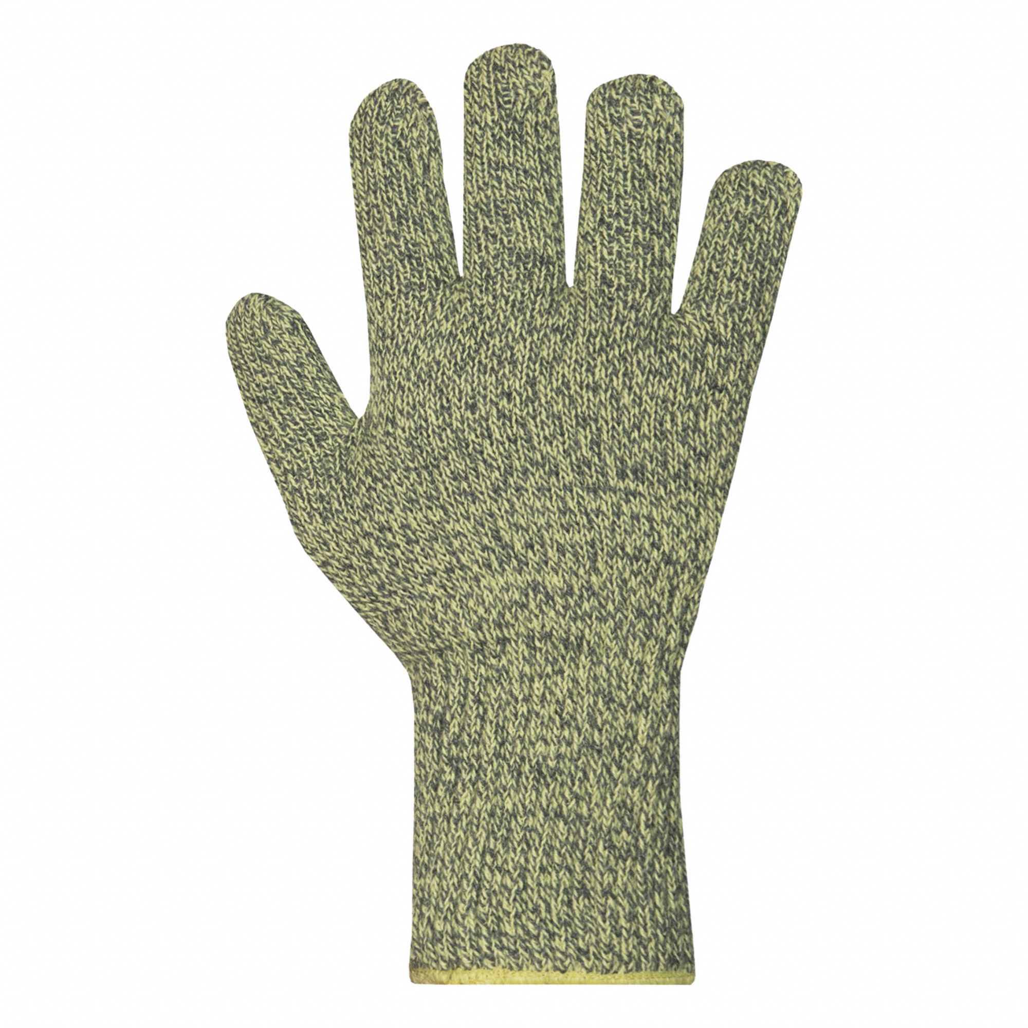 HEAT-RESISTANT GLOVES, UNCOATED, KNIT WRIST, SZ M/8, 12 IN L, YLW/BLK, KEVLAR/WOOL