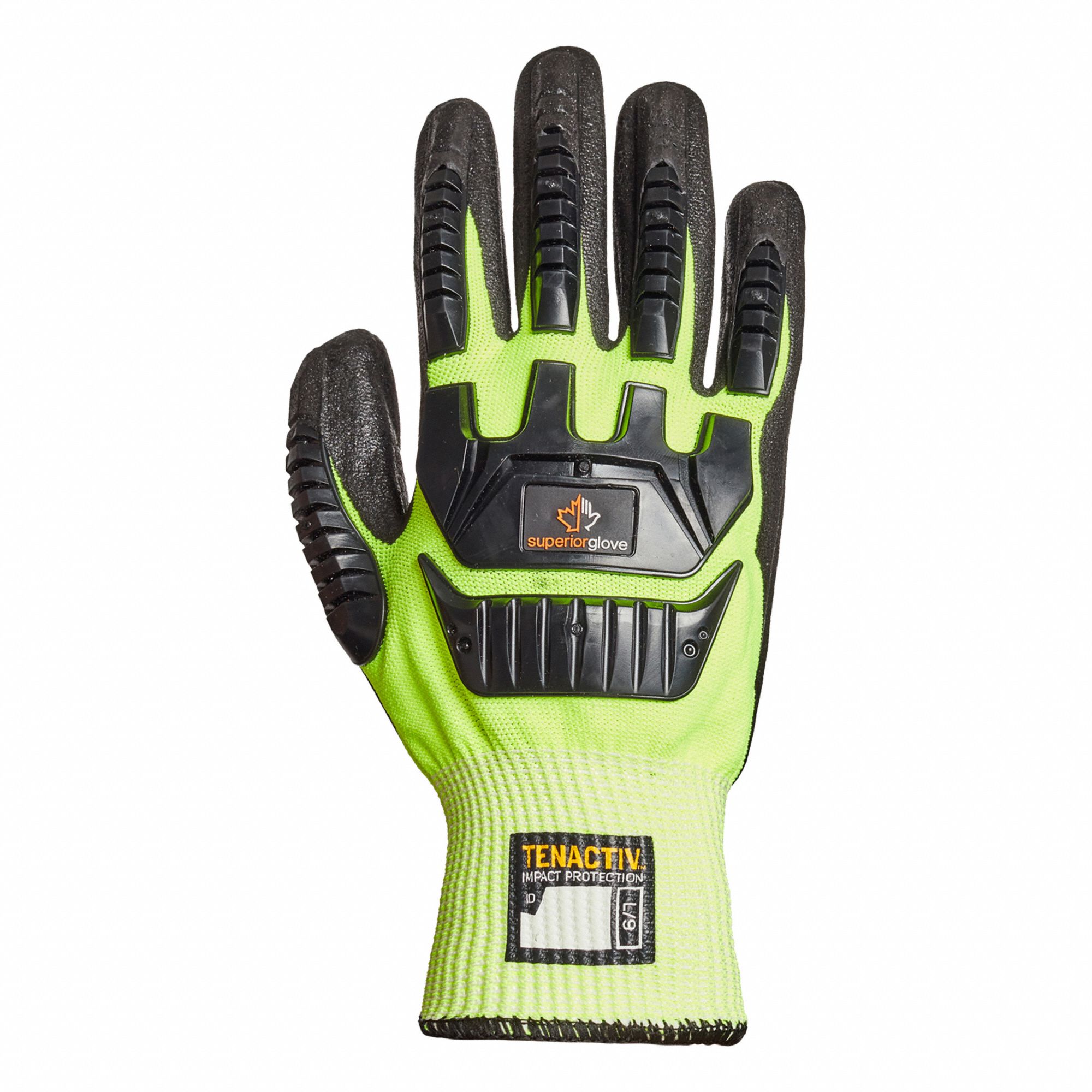 GLOVES, IMPACT-RESIST, ANTI-VIBRATION, FULL FINGER, KNIT WRIST, S/7, GRN/BLK, SYNTH RUBBER/TPR