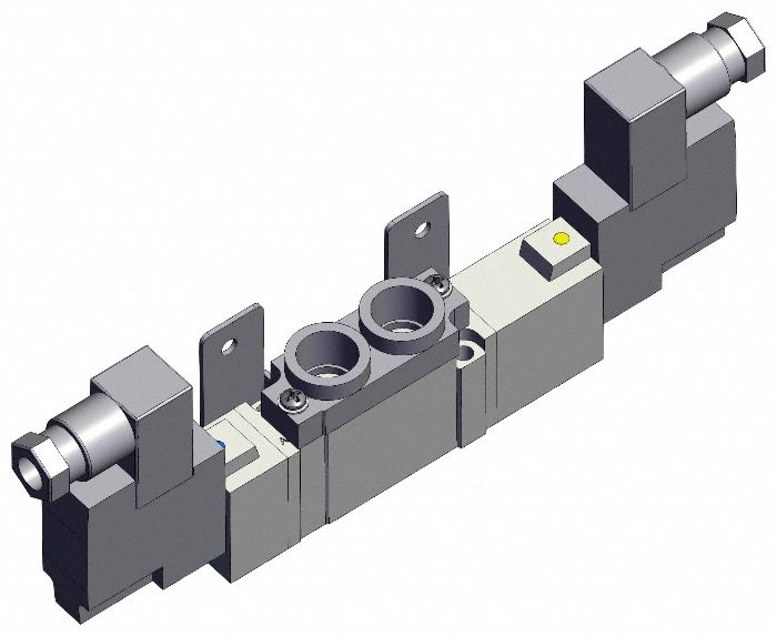 Solenoid Valve: SY7000 Series, Double Solenoid, Five-Way / Three-Position, 5 Ports, 24V DC, Exhaust